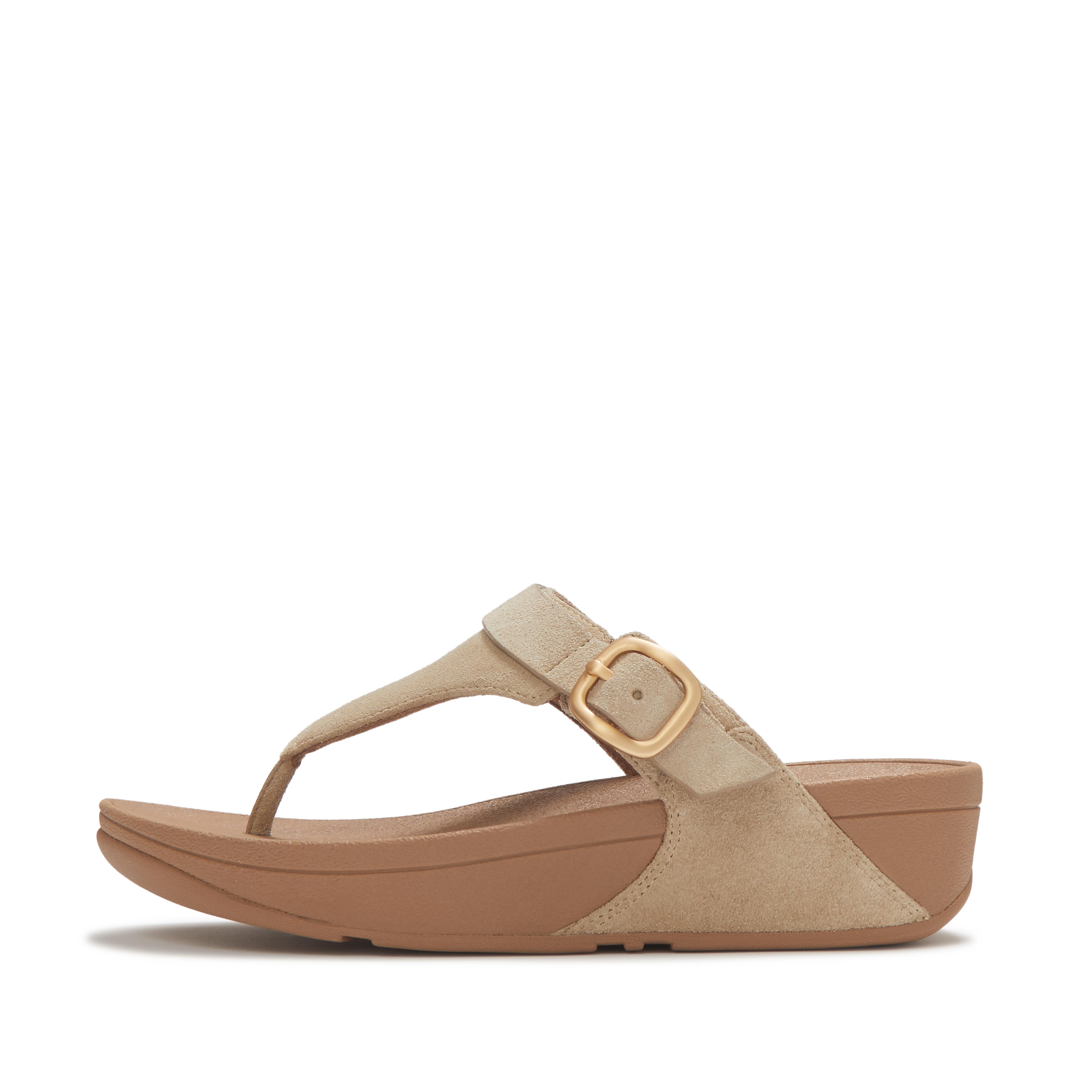 FitFlop LULU Buckle Suede Toe-Post Sandals, Full Price, Cappuccino, Size: US 8.5