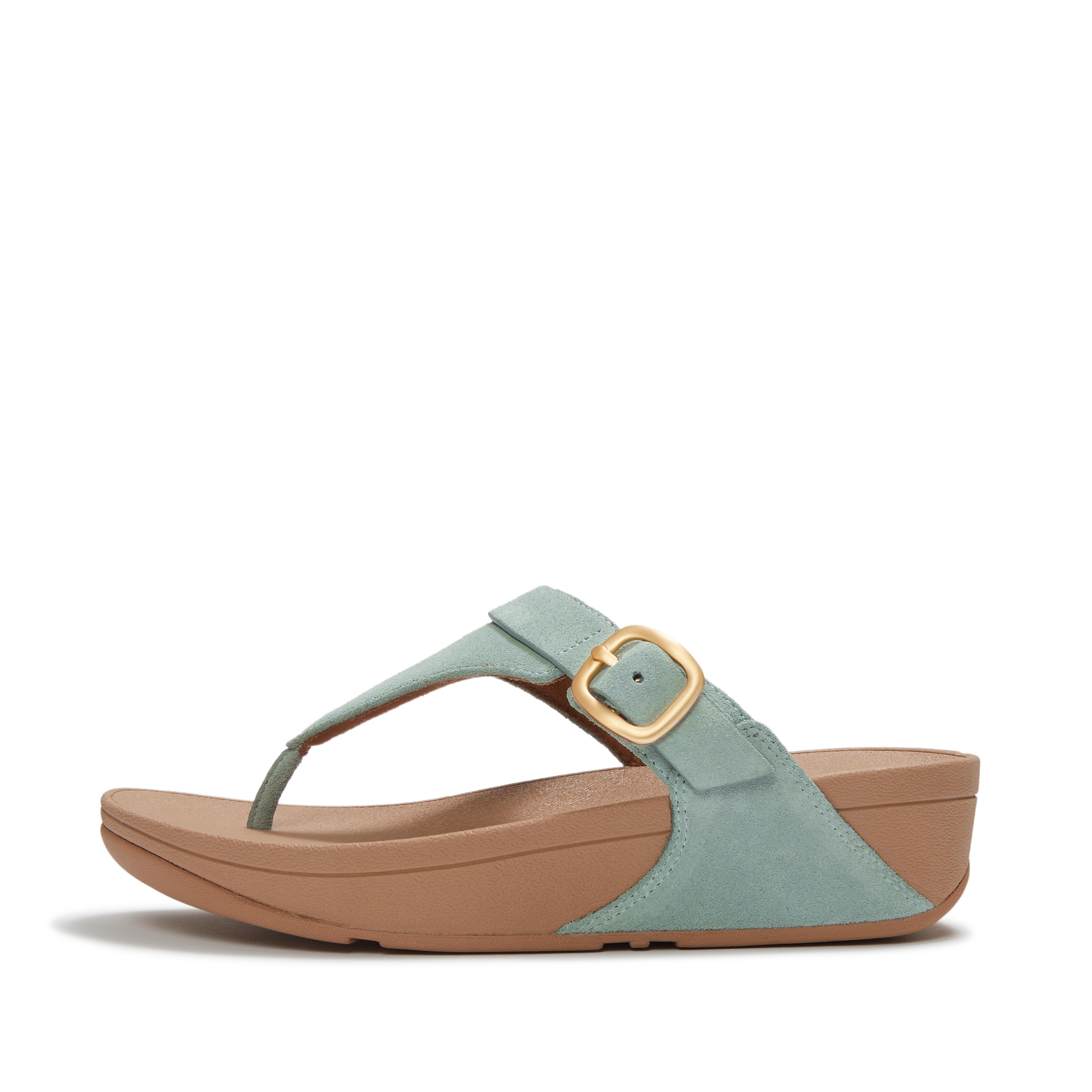 FitFlop LULU Buckle Suede Toe-Post Sandals, Full Price, Sage, Size: US 6.5