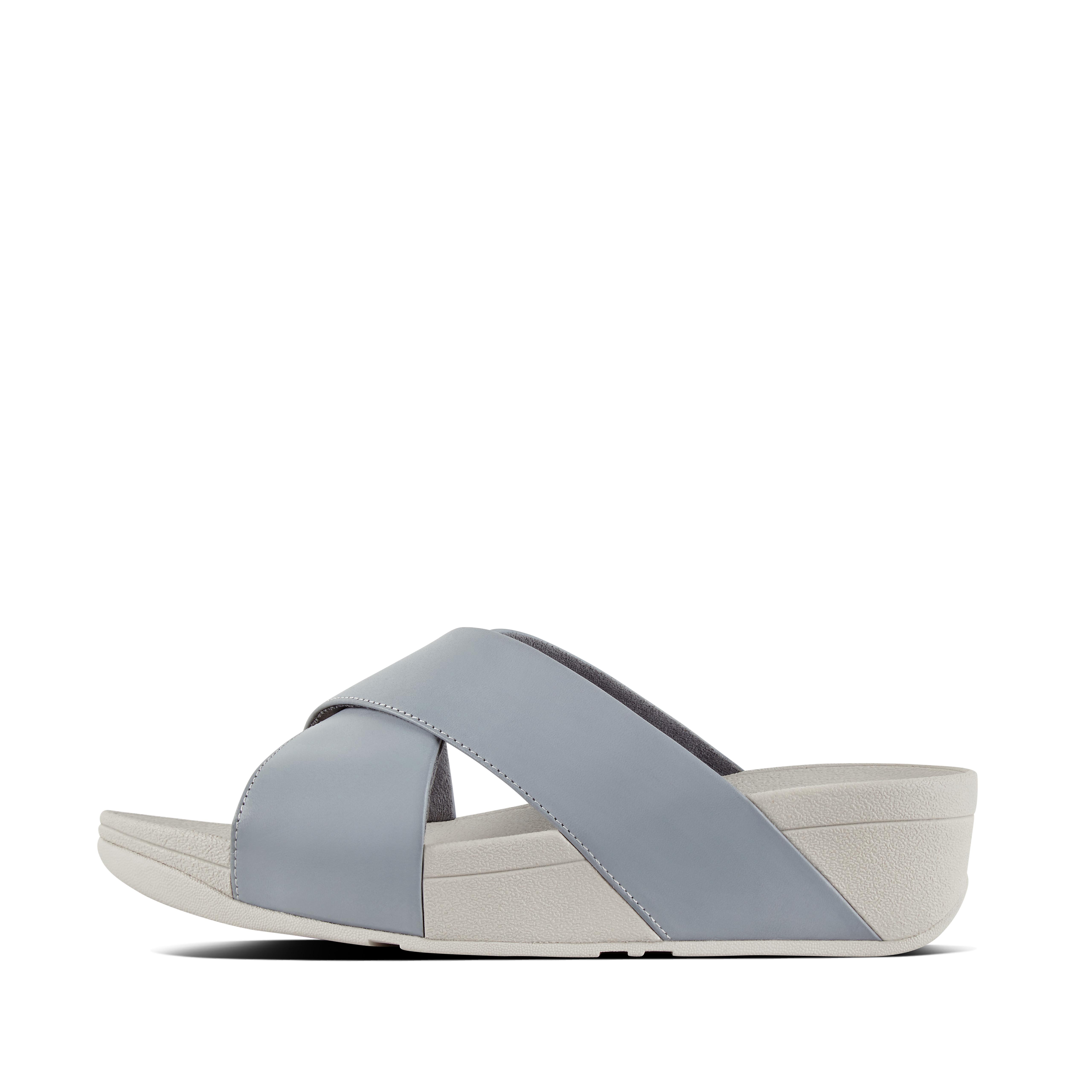 Womens Lulu Leather Criss Cross Slides 