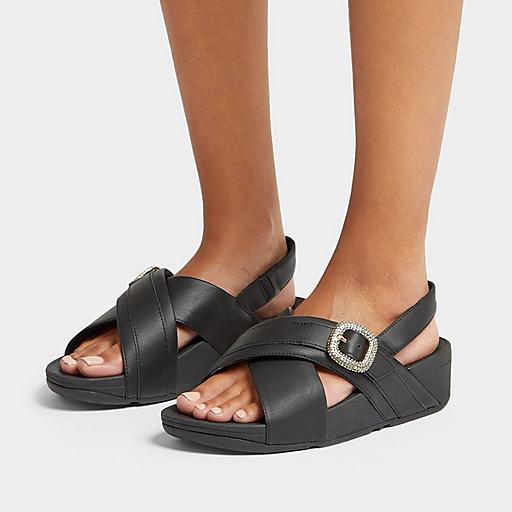 Women's Lulu Crystal-Buckle Leather Back-Strap-Sandals