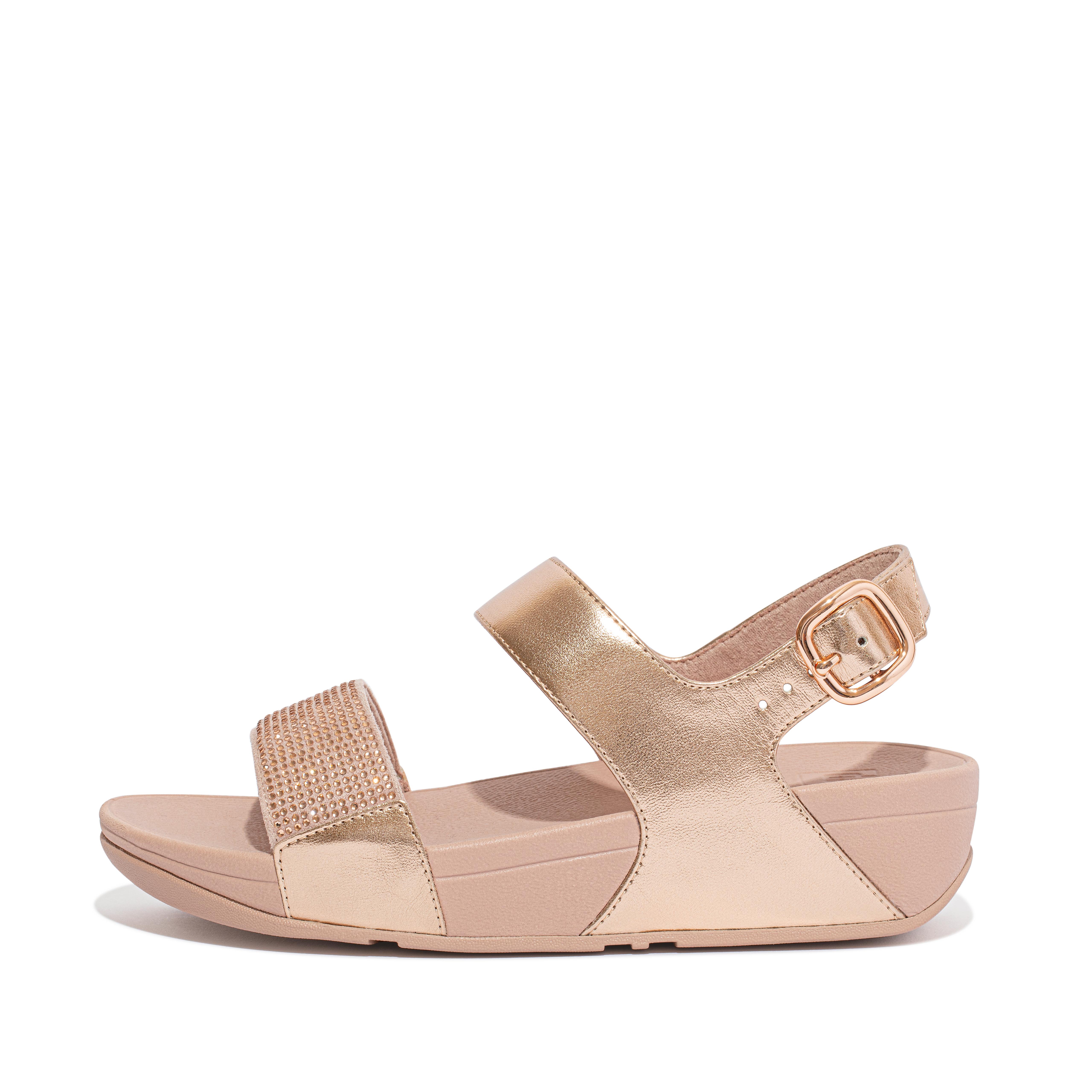 Women LULU Crystal Back-Strap Sandals Leather, Outlet