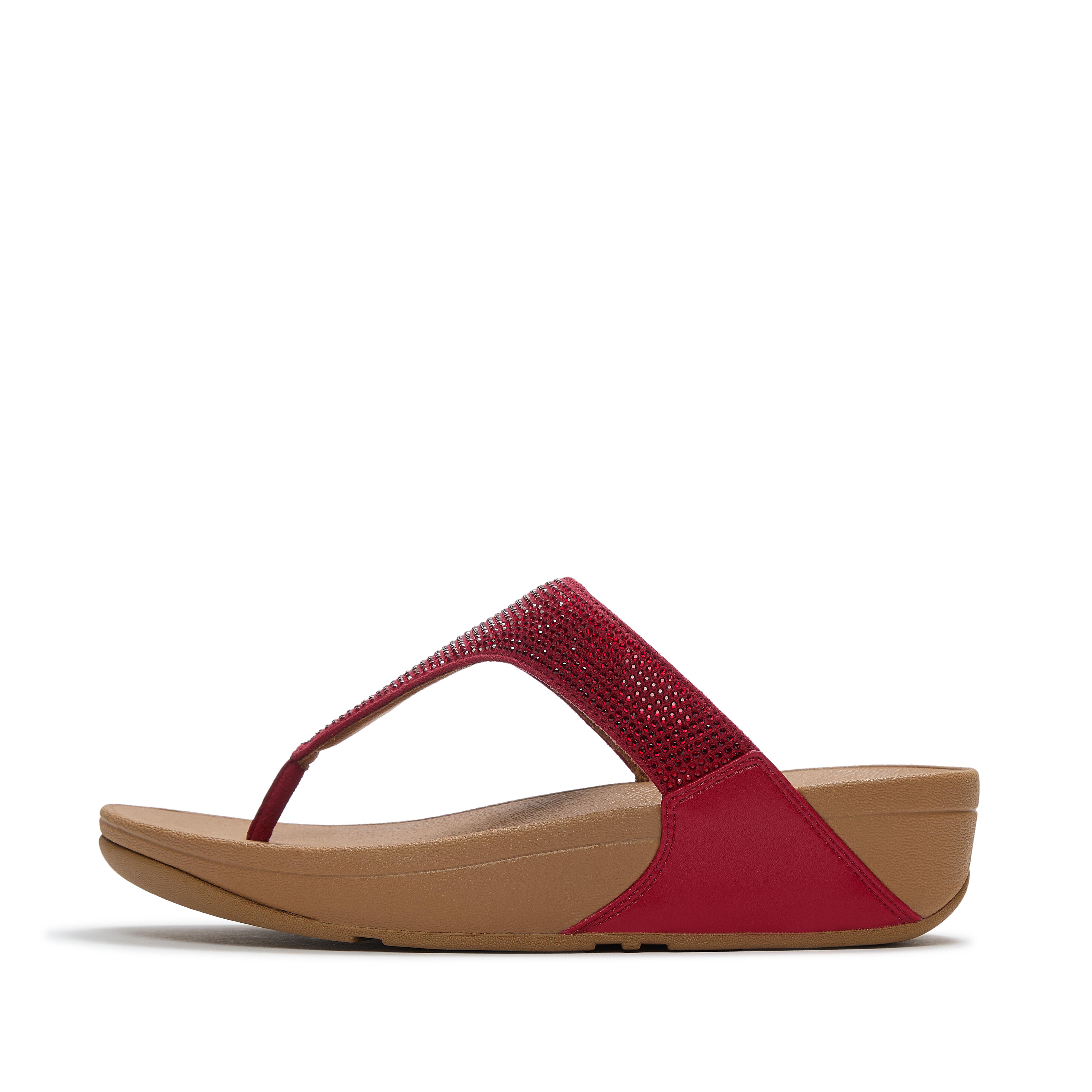 FitFlop LULU Crystal-Embellished Toe-Post Sandals Pu/Microfibre, Full Price, Berry, Size: US 7