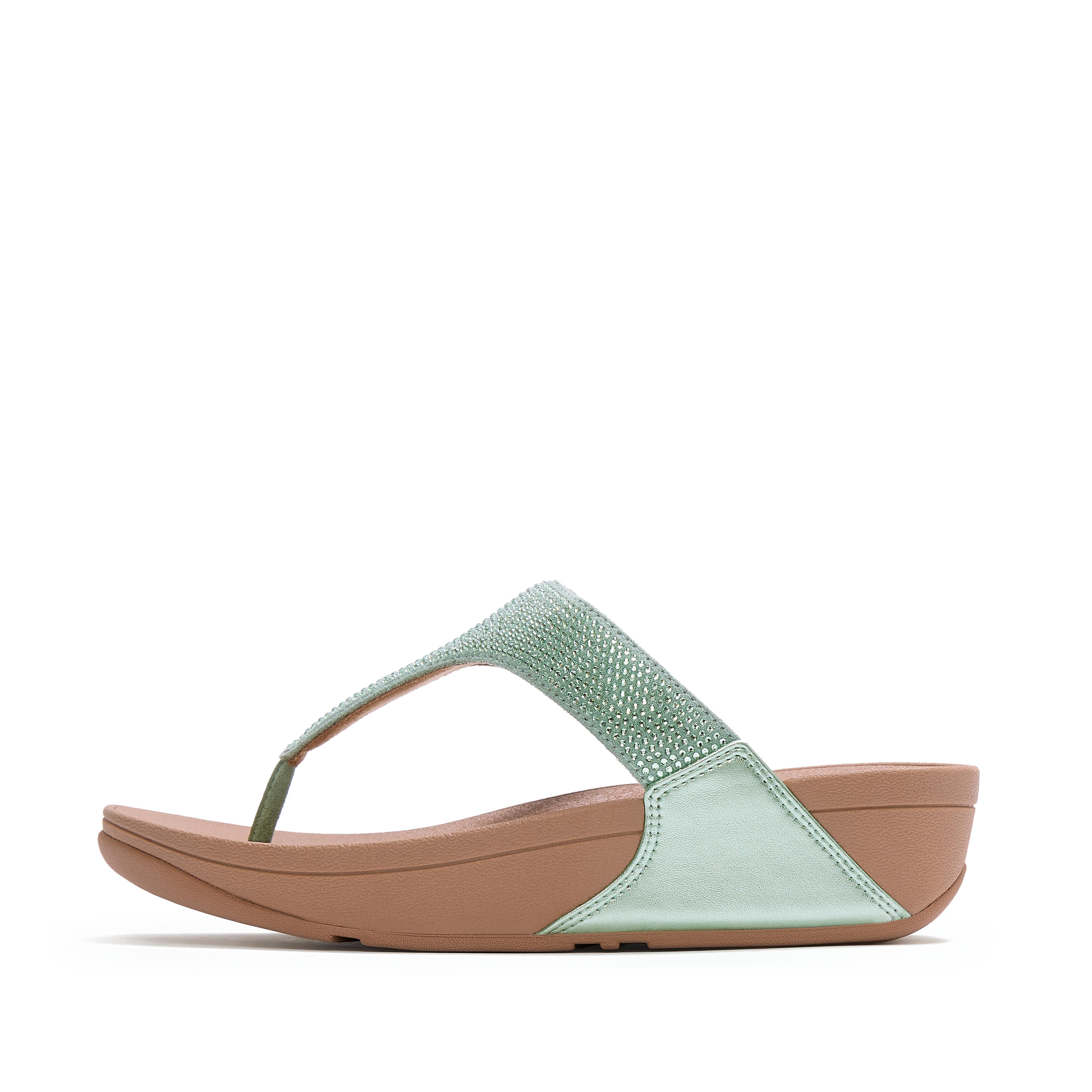FitFlop LULU Crystal-Embellished Toe-Post Sandals Pu/Microfibre, Full Price, Sage, Size: US 8