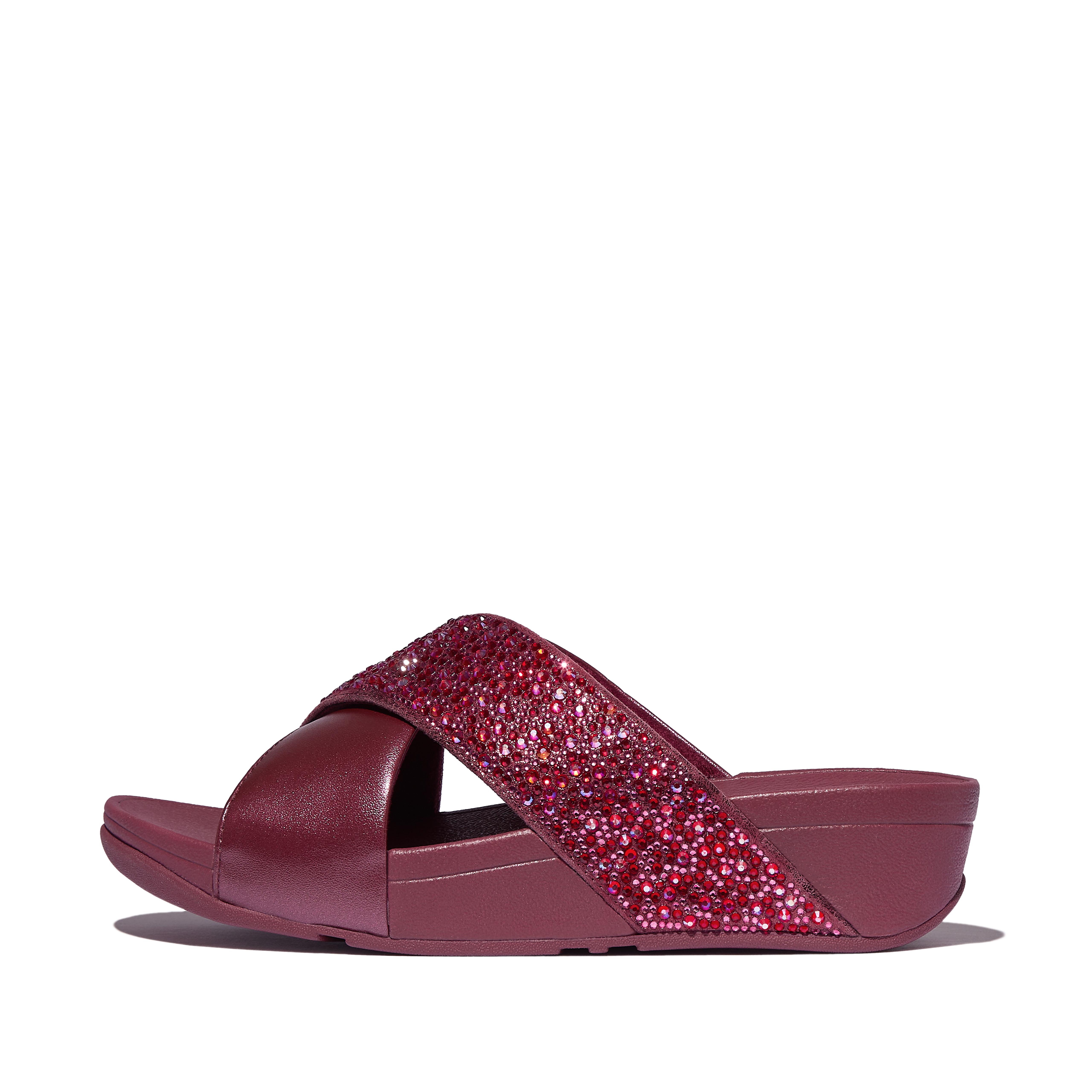 Women's Lulu Crystal-Mix Faux-Leather Slides | FitFlop US