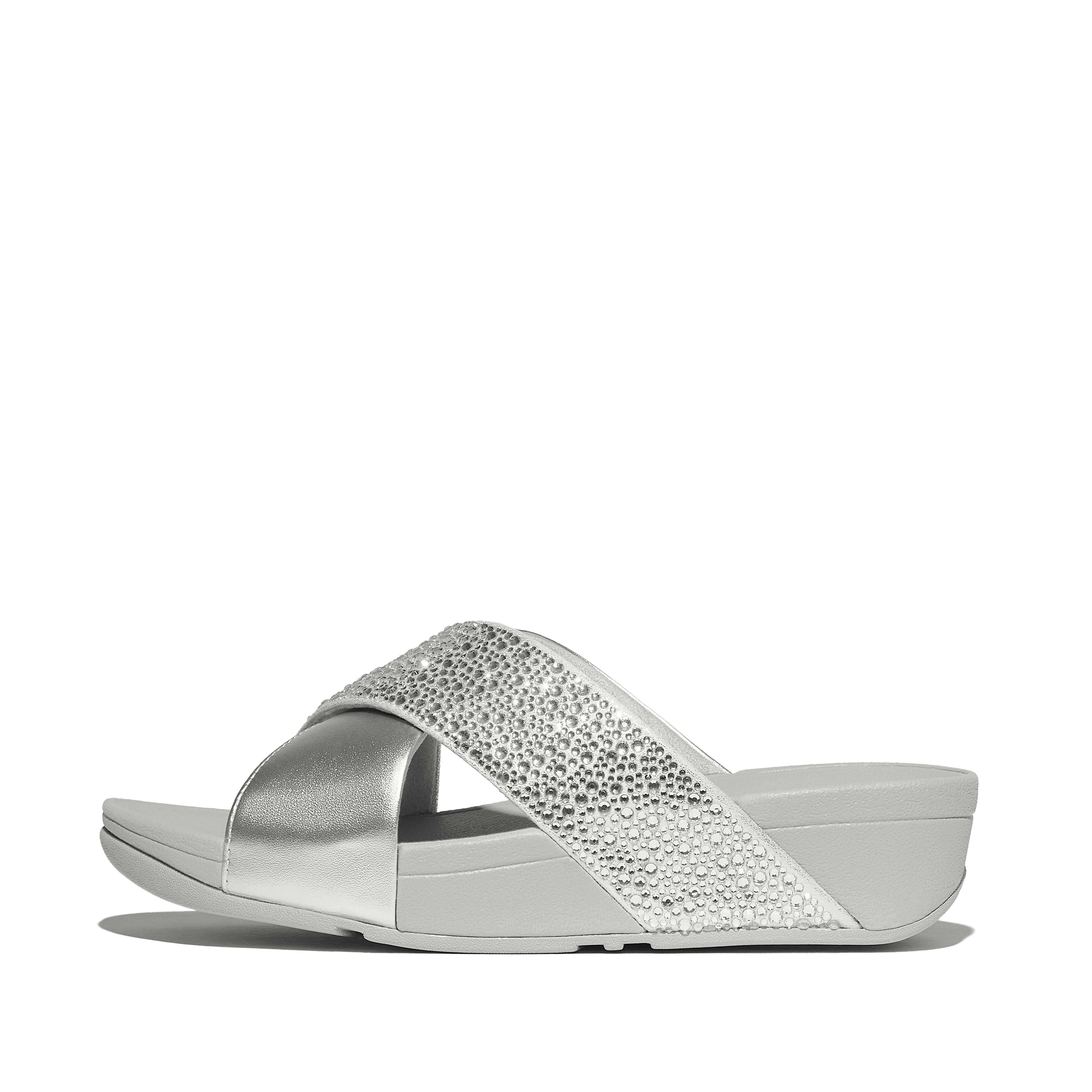 FitFlop LOOSH SLIDE サンダル シルバー　silver Women's Lulu Crystal-Mix Faux-Leather Slides | FitFlop US