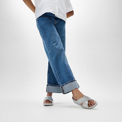 Women's Lulu Crystal-Mix Faux-Leather Slides | FitFlop US