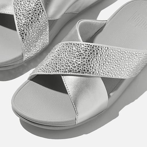 Women's Lulu Crystal-Mix Faux-Leather Slides | FitFlop US