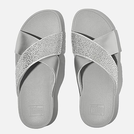 Women's Lulu Crystal-Mix Faux-Leather Slides | FitFlop US