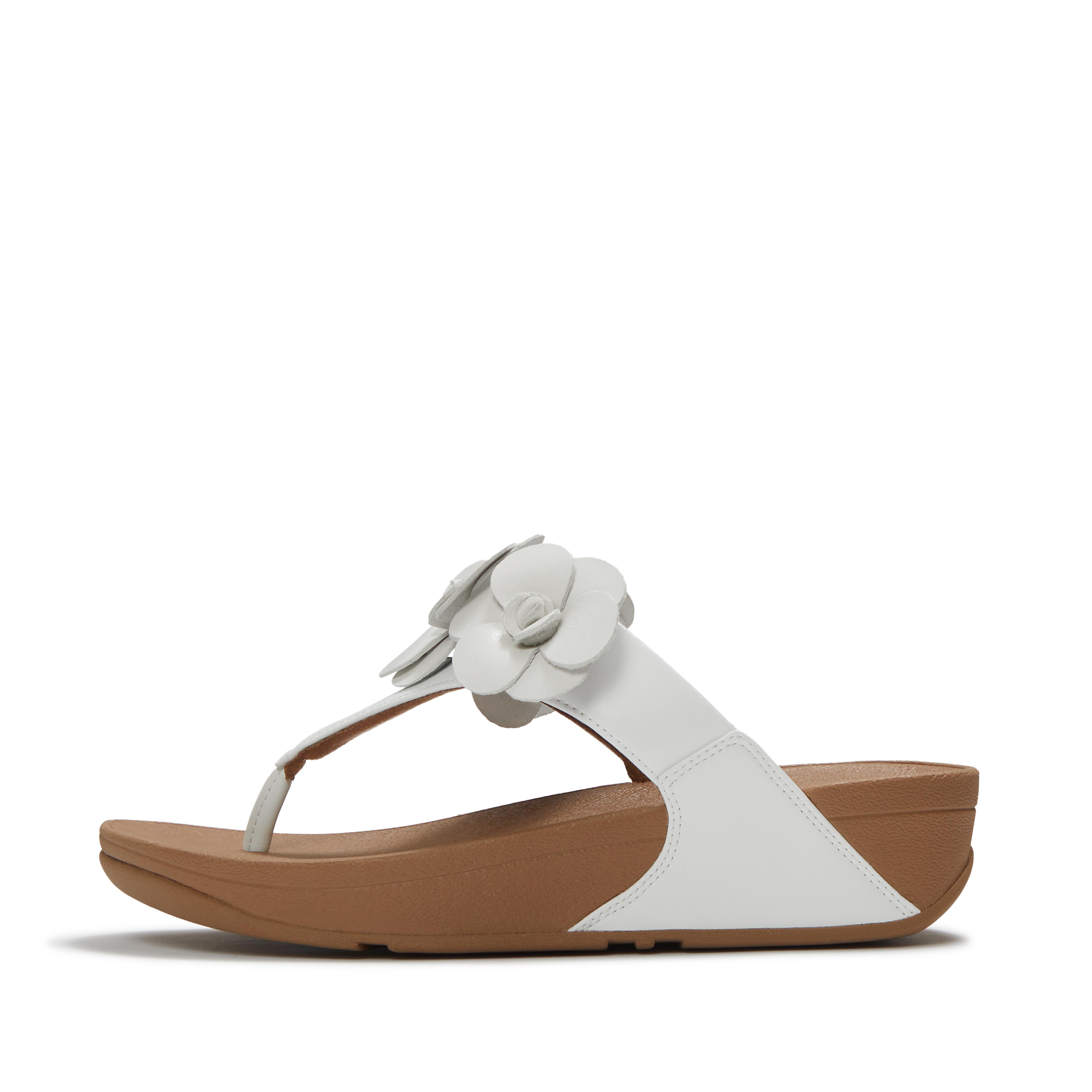 FitFlop LULU Flower Toe-Post Sandals Leather/Pu, Full Price, Urban White, Size: US 11