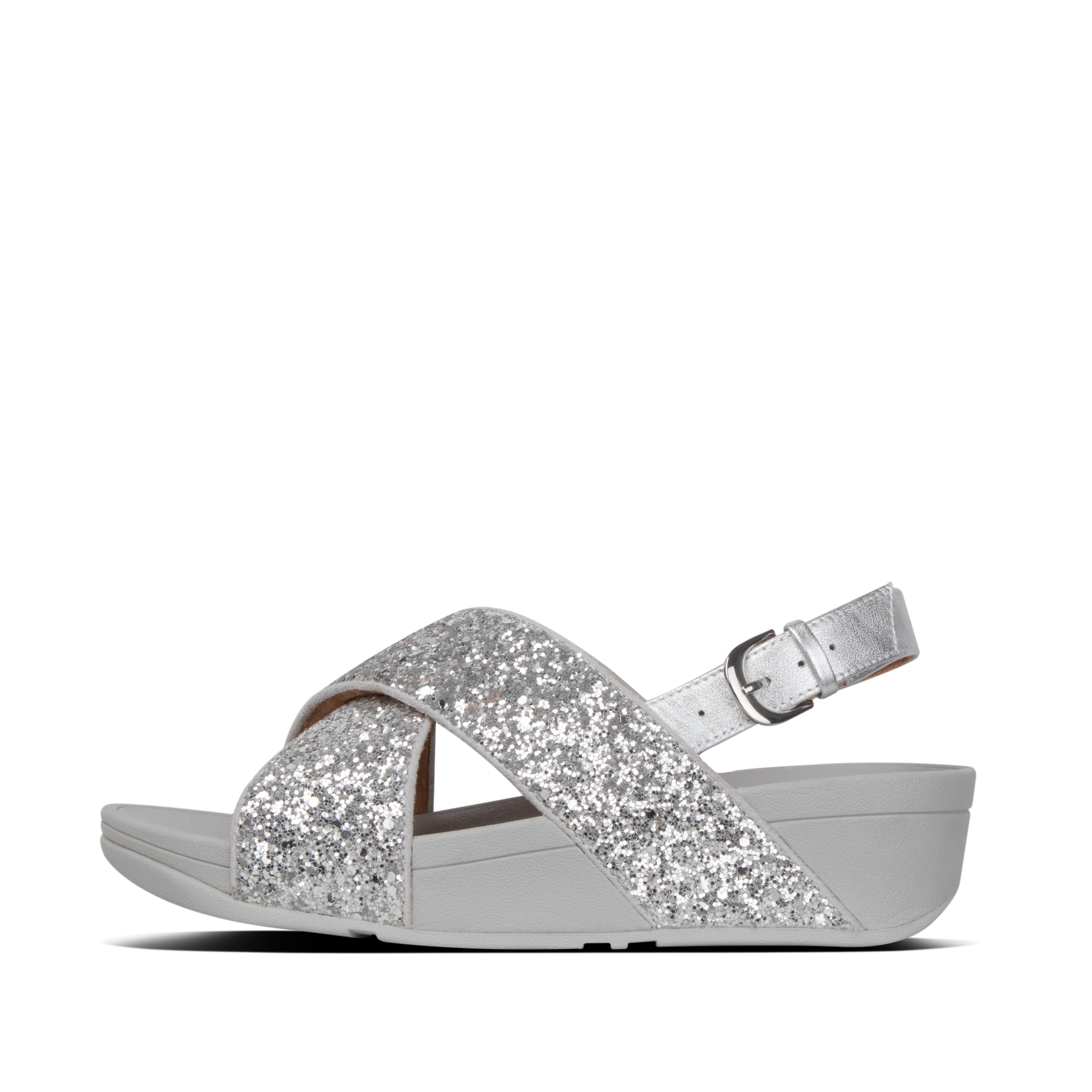 white glitter sandals