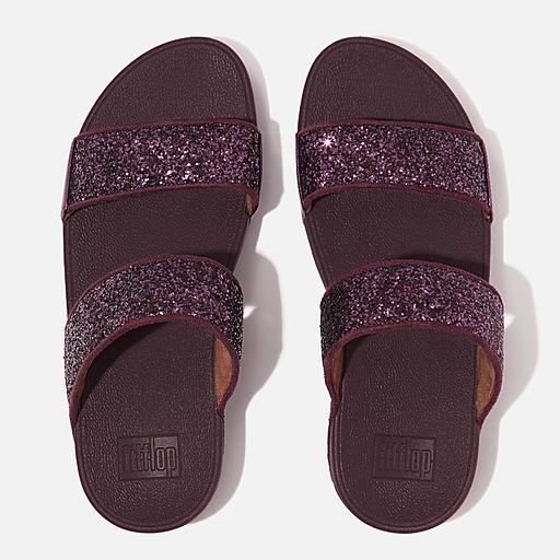 Women s Lulu Glitter Covered Material Faux Leather Microfibre Slides FitFlop US