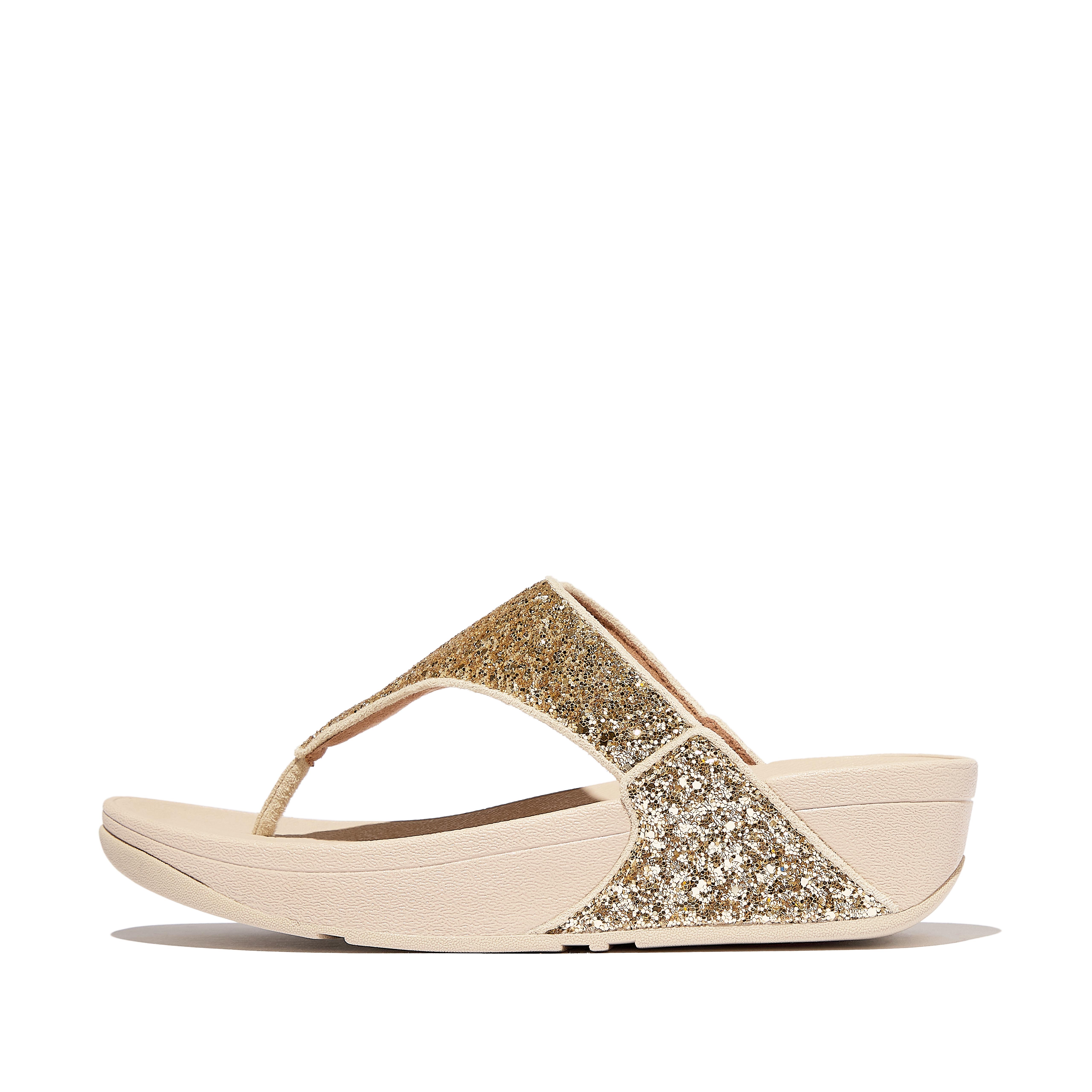 Fit Flop   Lulu Glitter Toe-Post Sandals  Platino Glitter in Women's size  9