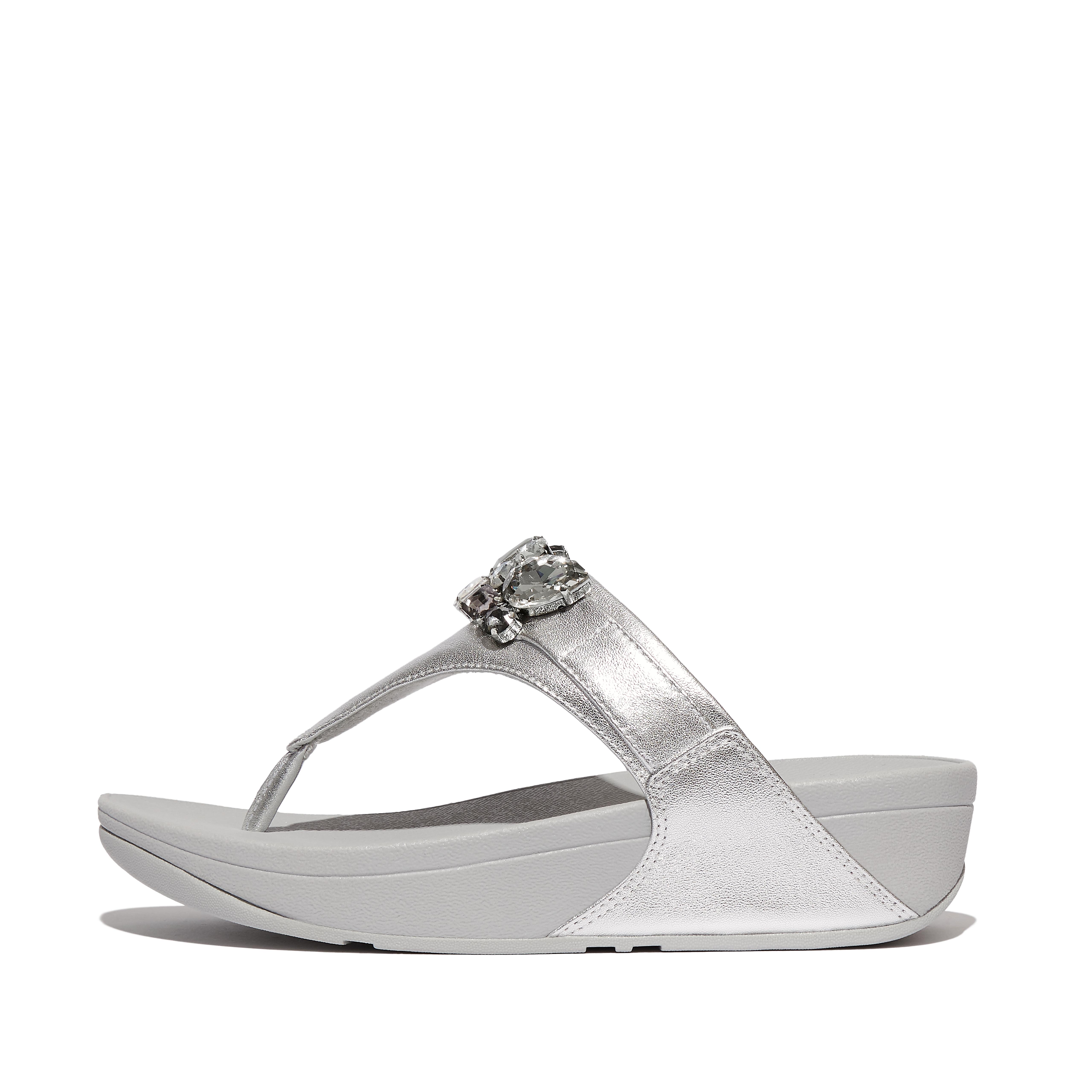 Women LULU Jewel-Deluxe Metallic-Leather Toe-Post Sandals, Full Price