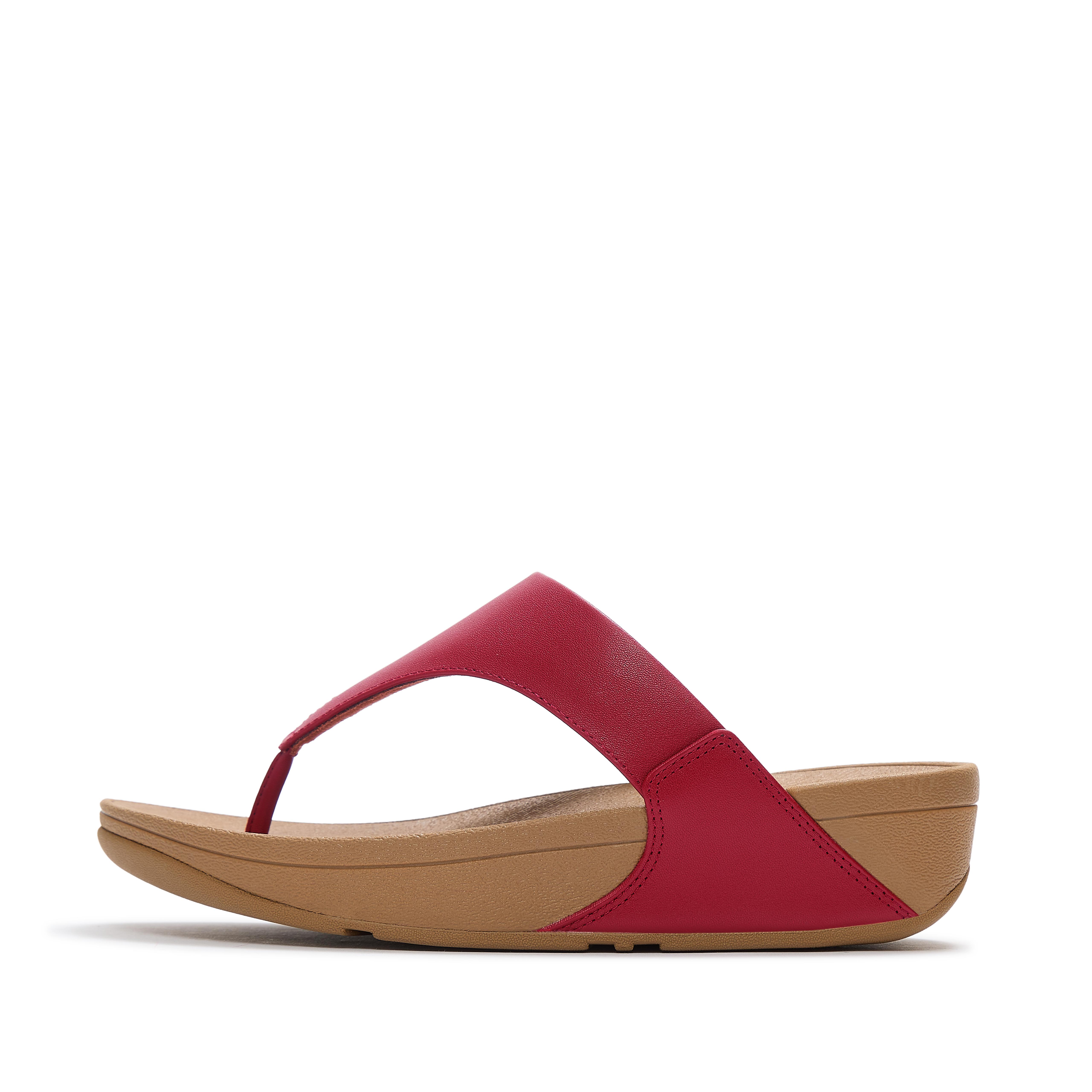 FitFlop LULU Leather Toe-Post Sandals, Full Price, Berry, Size: US 5