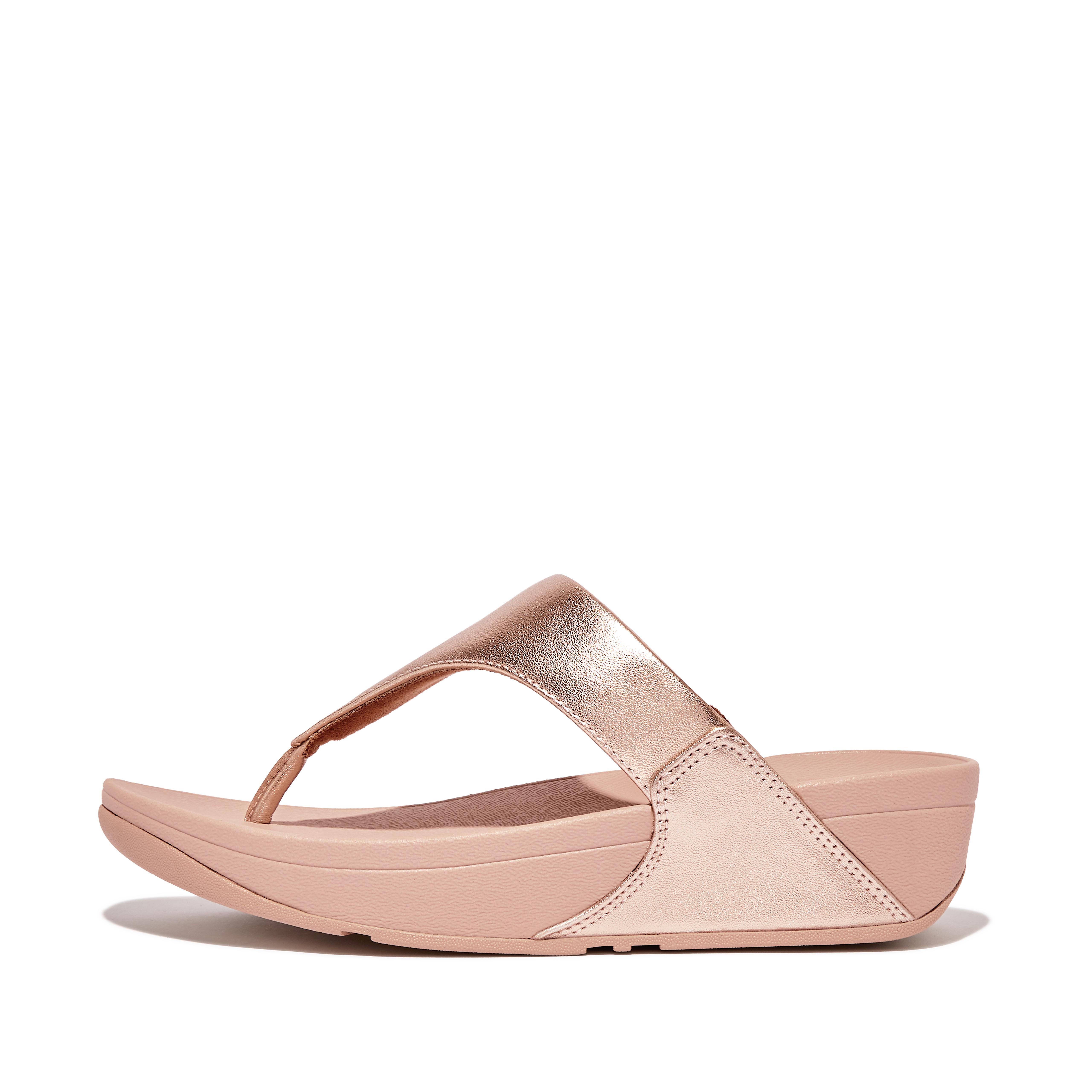 핏플랍 샌들 FitFlop LULU Leather Toe-Post Sandals Microwobbleboard Standard,Rose Gold