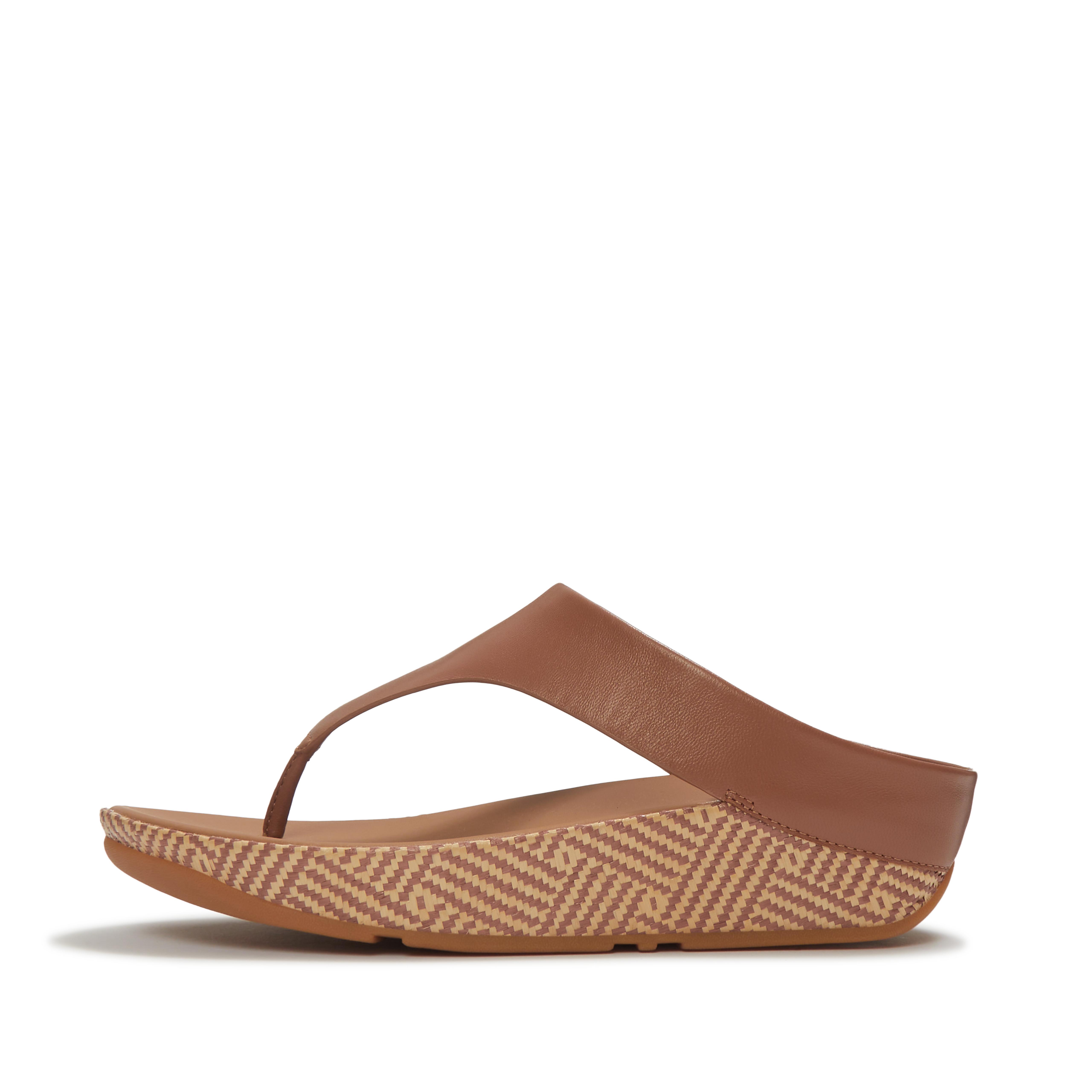 FitFlop LULU Lux Graphic-Weave Leather Toe-Post Sandals, Full Price, Deep Tan, Size: US 5
