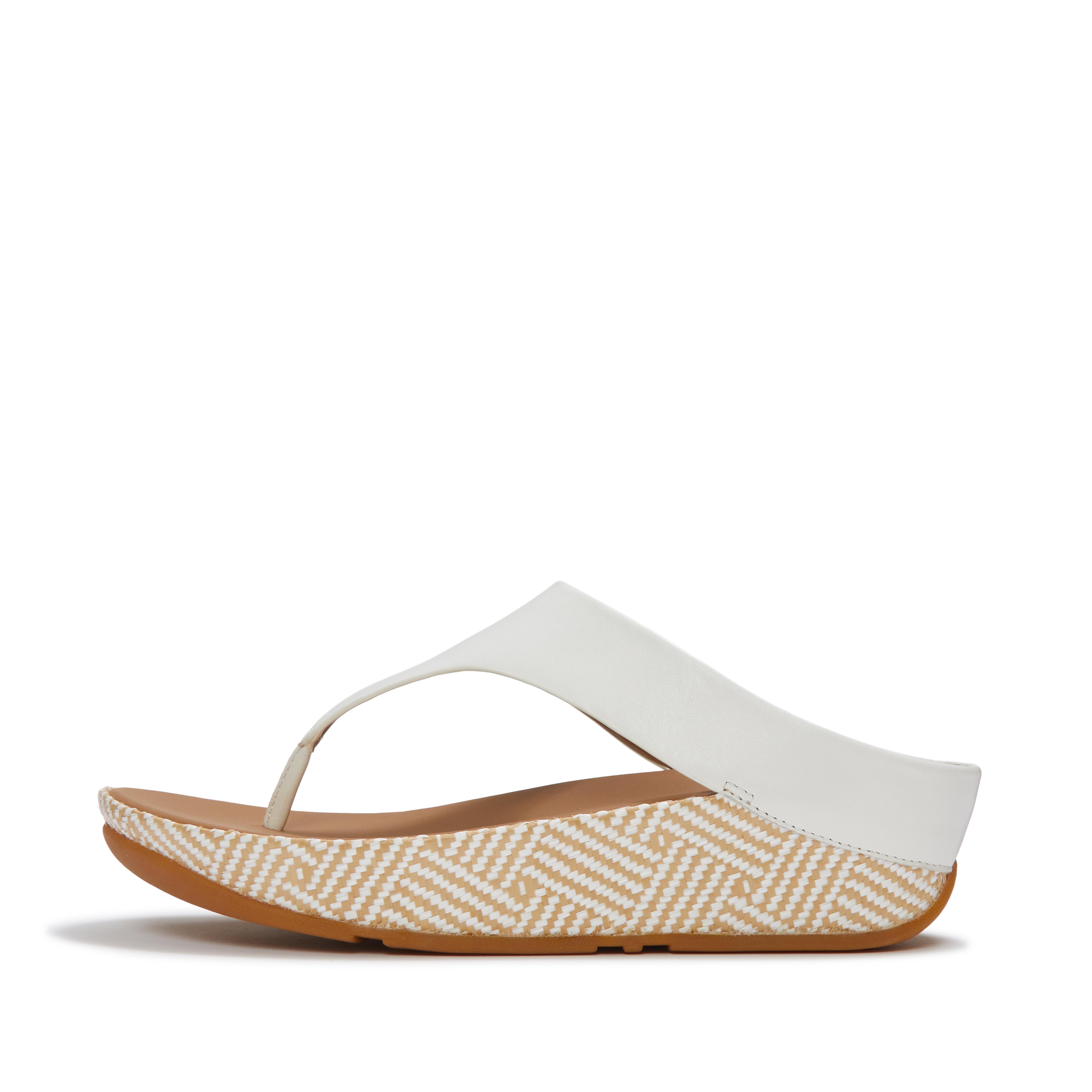 FitFlop LULU Lux Graphic-Weave Leather Toe-Post Sandals, Full Price, Urban White, Size: US 10
