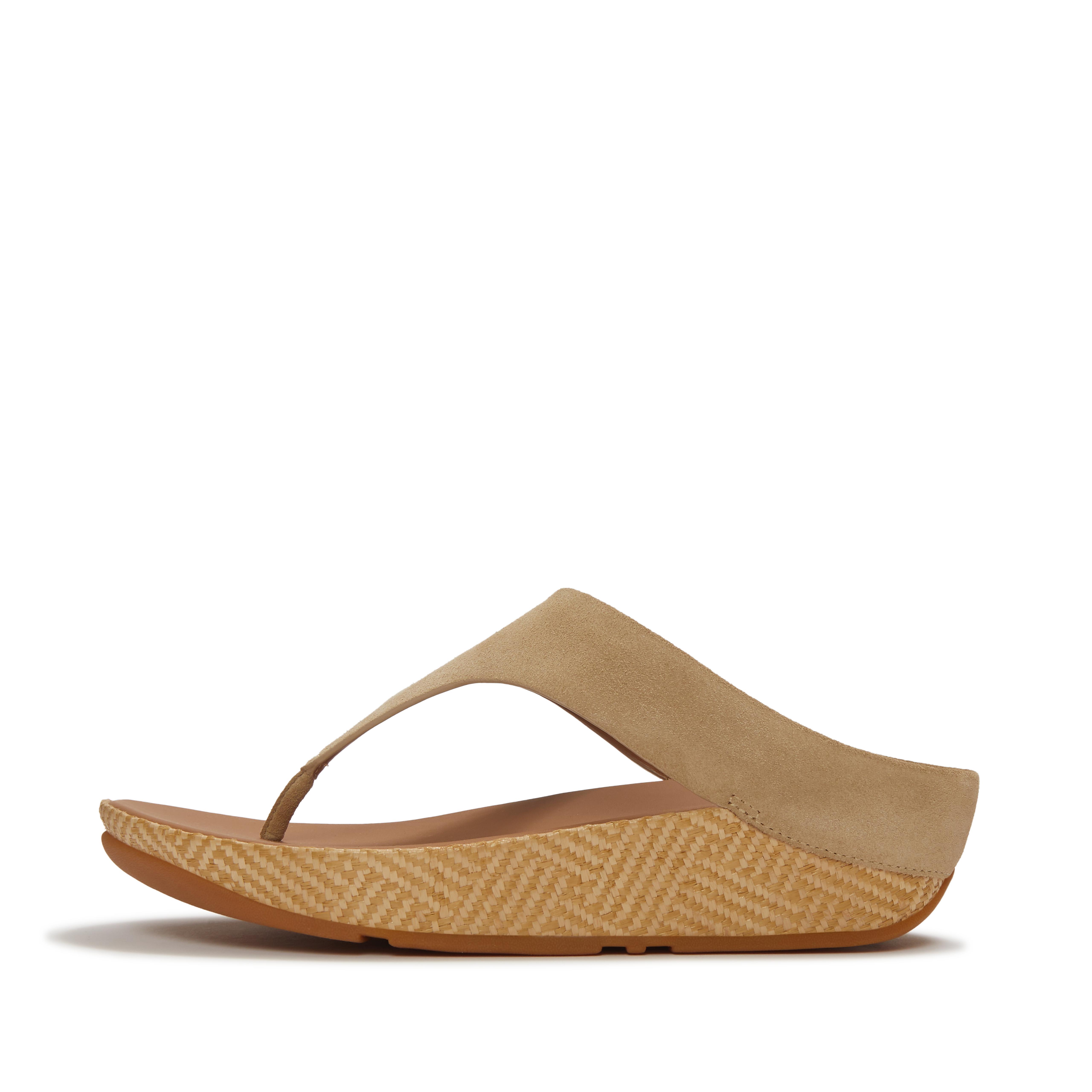 FitFlop LULU Lux Graphic-Weave Suede Toe-Post Sandals, Full Price, Cappuccino, Size: US 9
