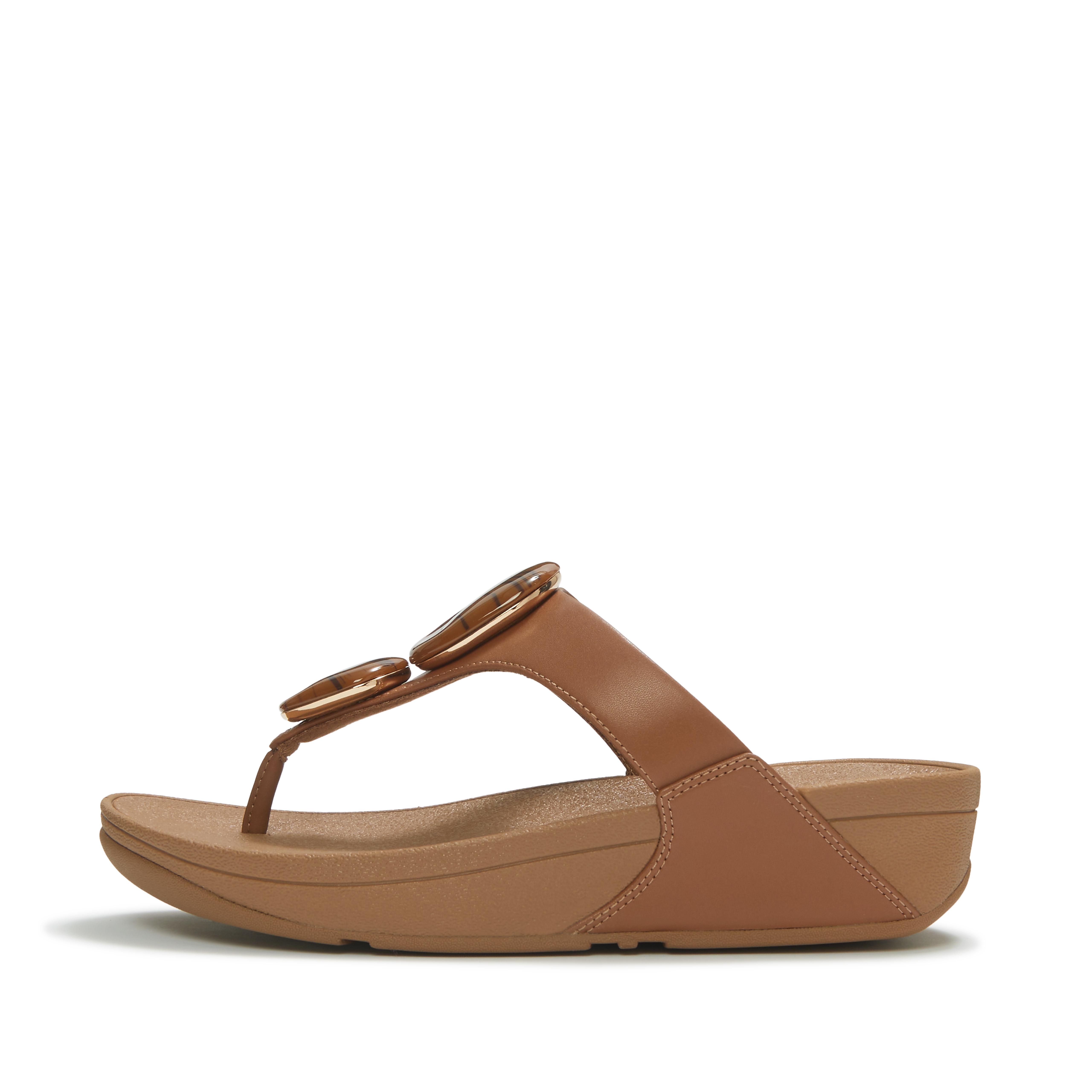 FitFlop LULU Marbled-Stone Toe-Post Sandals Faux Leather, Full Price, Deep Tan, Size: US 8.5