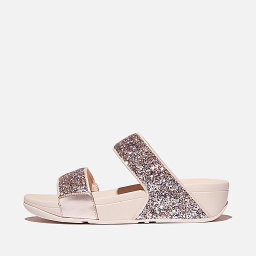 ◆Fitflop◆ [Lulu] Multi Glitter Pink Women's Slides Women's Lulu Multi-Tonal Leather Slides | FitFlop US