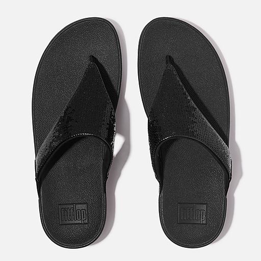 サンダル・ミュール FitFlop Lulu Leather Toe-Post Sandal Black ES8-090 Women's Lulu Sequin Faux-Leather Toe-Posts | Fitflop EU