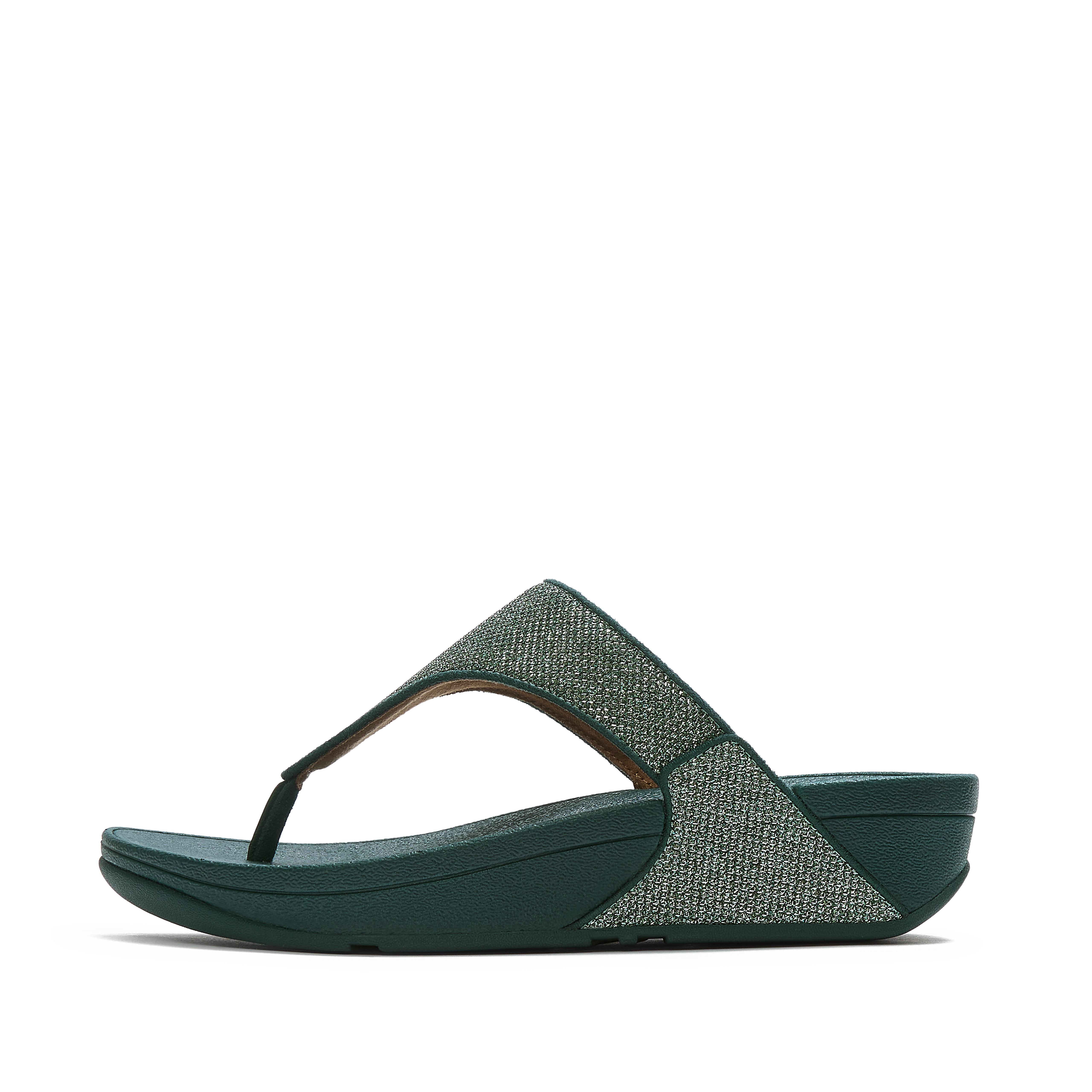 FitFlop LULU Shimmerglitz Toe-Post Sandals Cotton, Full Price, Ocean Blue, Size: US 8