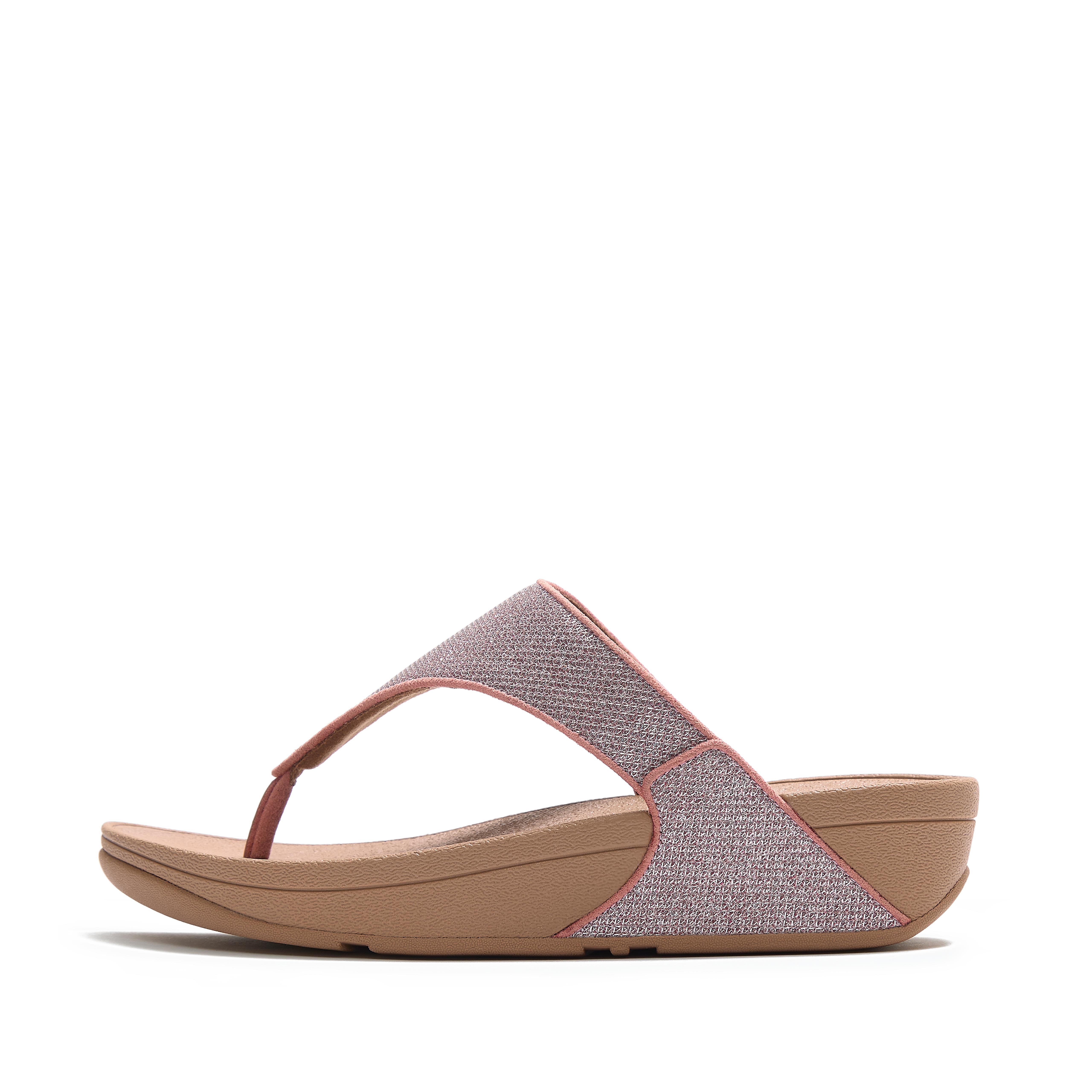 FitFlop LULU Shimmerglitz Toe-Post Sandals Cotton, Full Price, Blush, Size: US 6