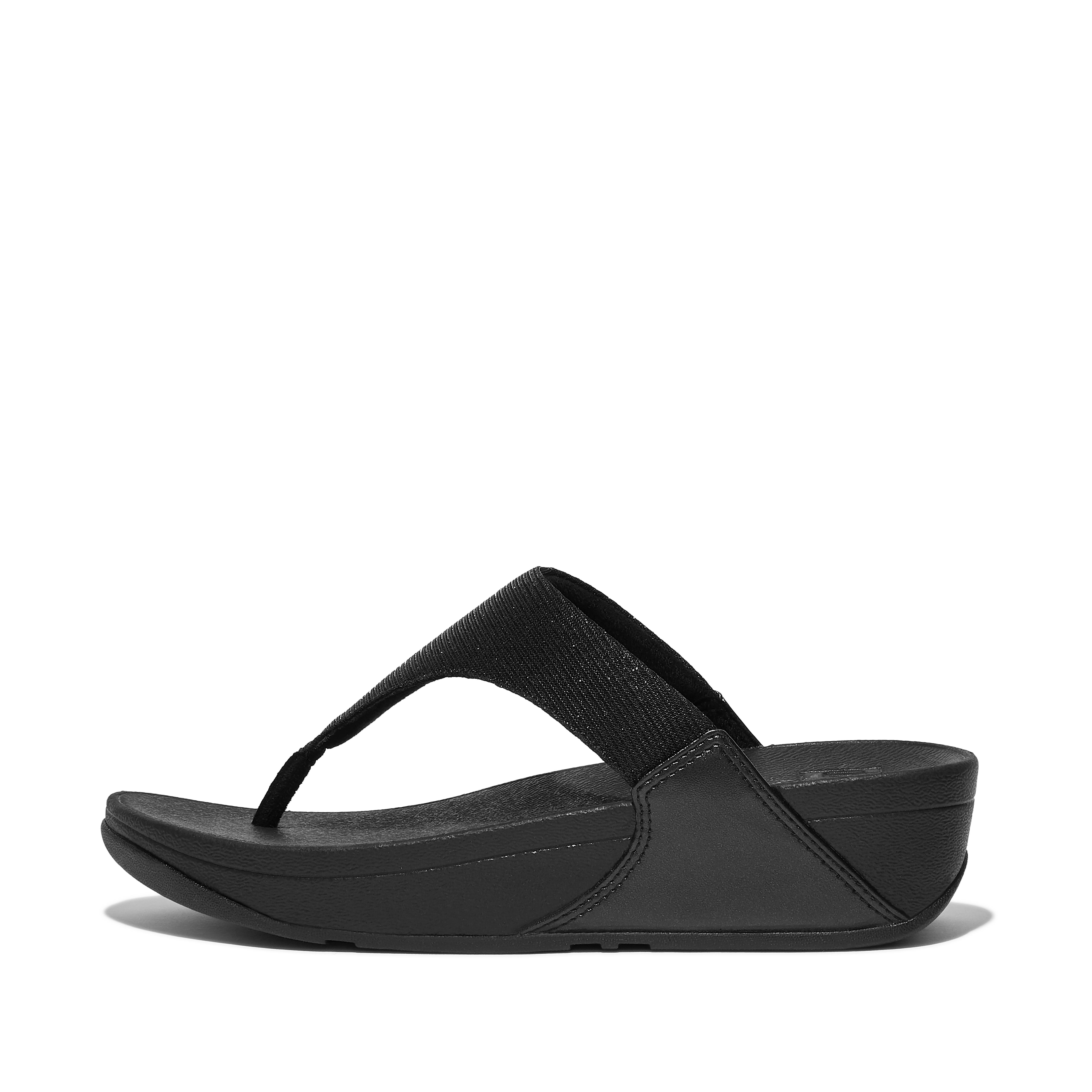 핏플랍 Fitflop Shimmerlux Toe-Post Sandals,All Black
