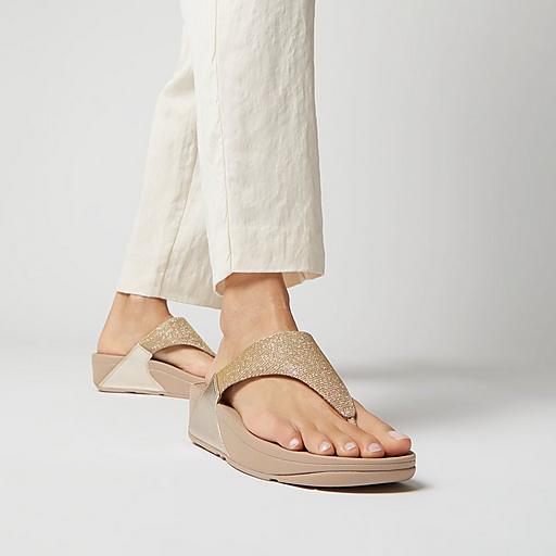 Women's Lulu Glitz-Mesh-Polyester-Faux-Leather-Pu Toe-Posts