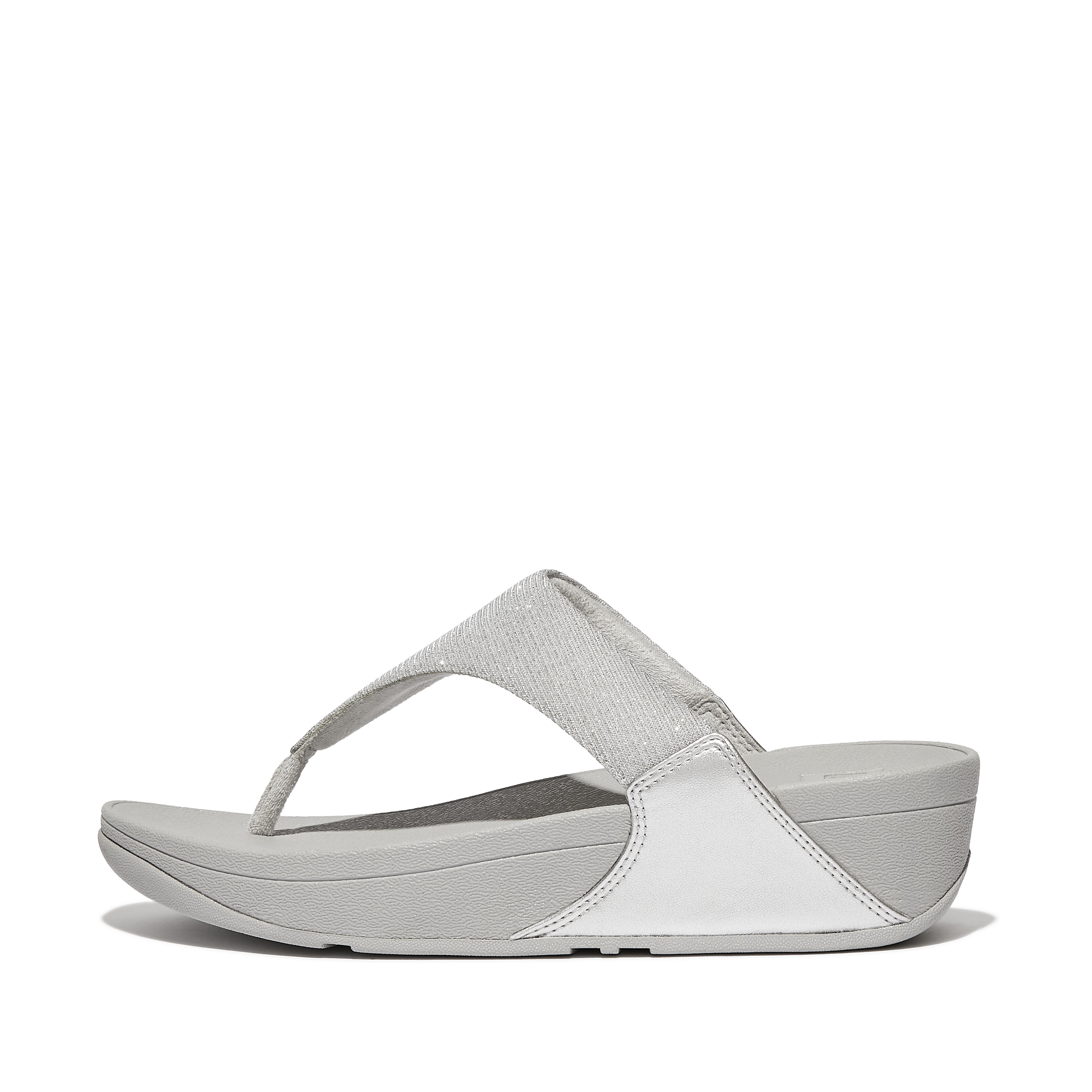 핏플랍 Fitflop Shimmerlux Toe-Post Sandals,Silver