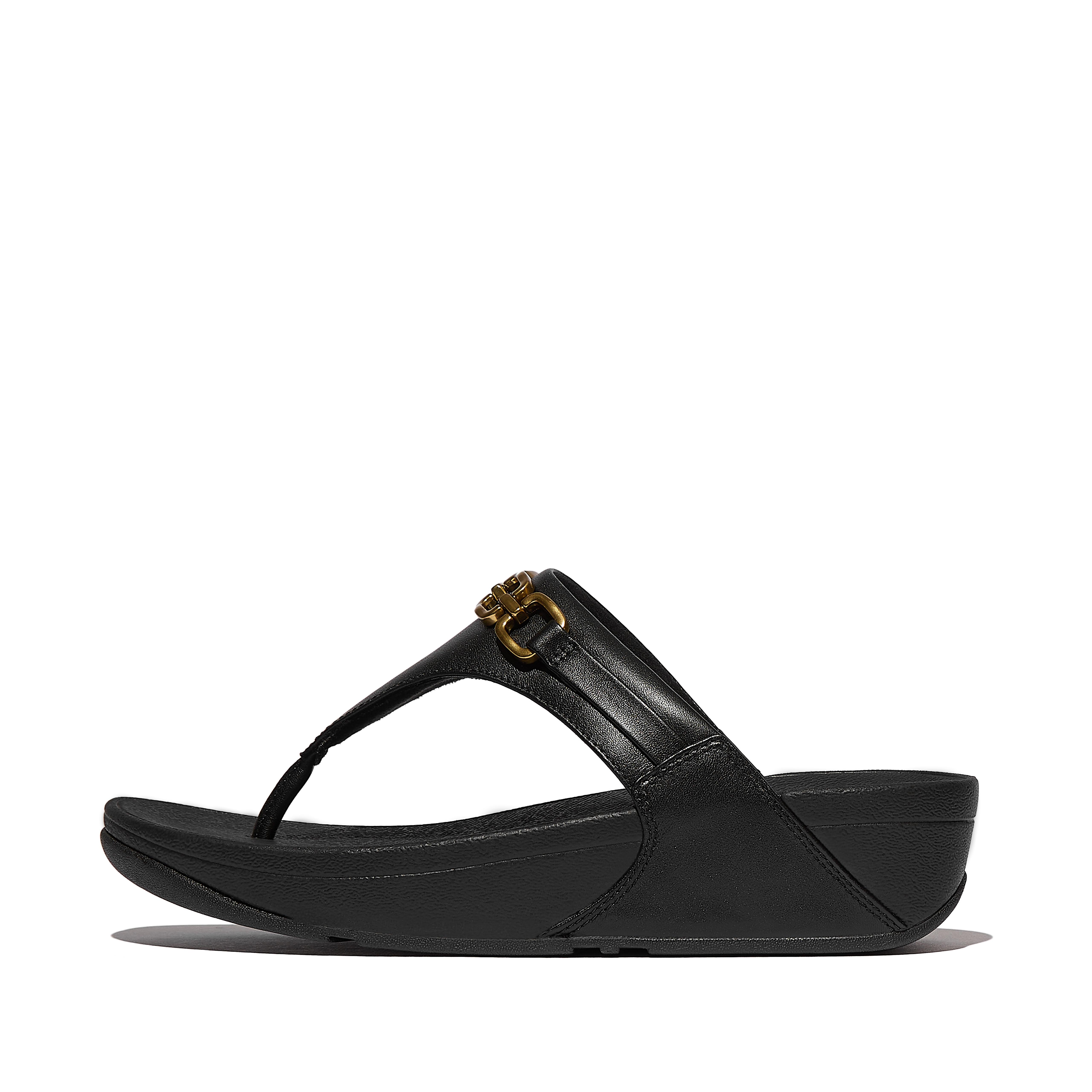 FitFlop LULU Square-Chain Leather Toe-Post Sandals, Full Price, Black, Size: US 8.5