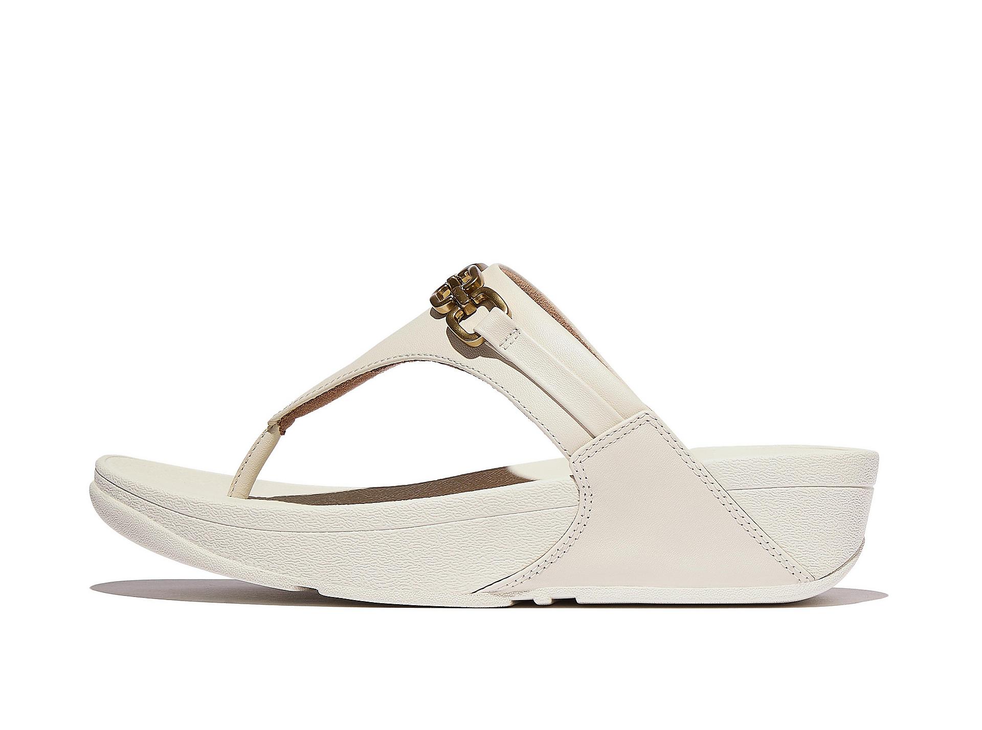 LULU Square-Chain Leather Toe-Post Sandals