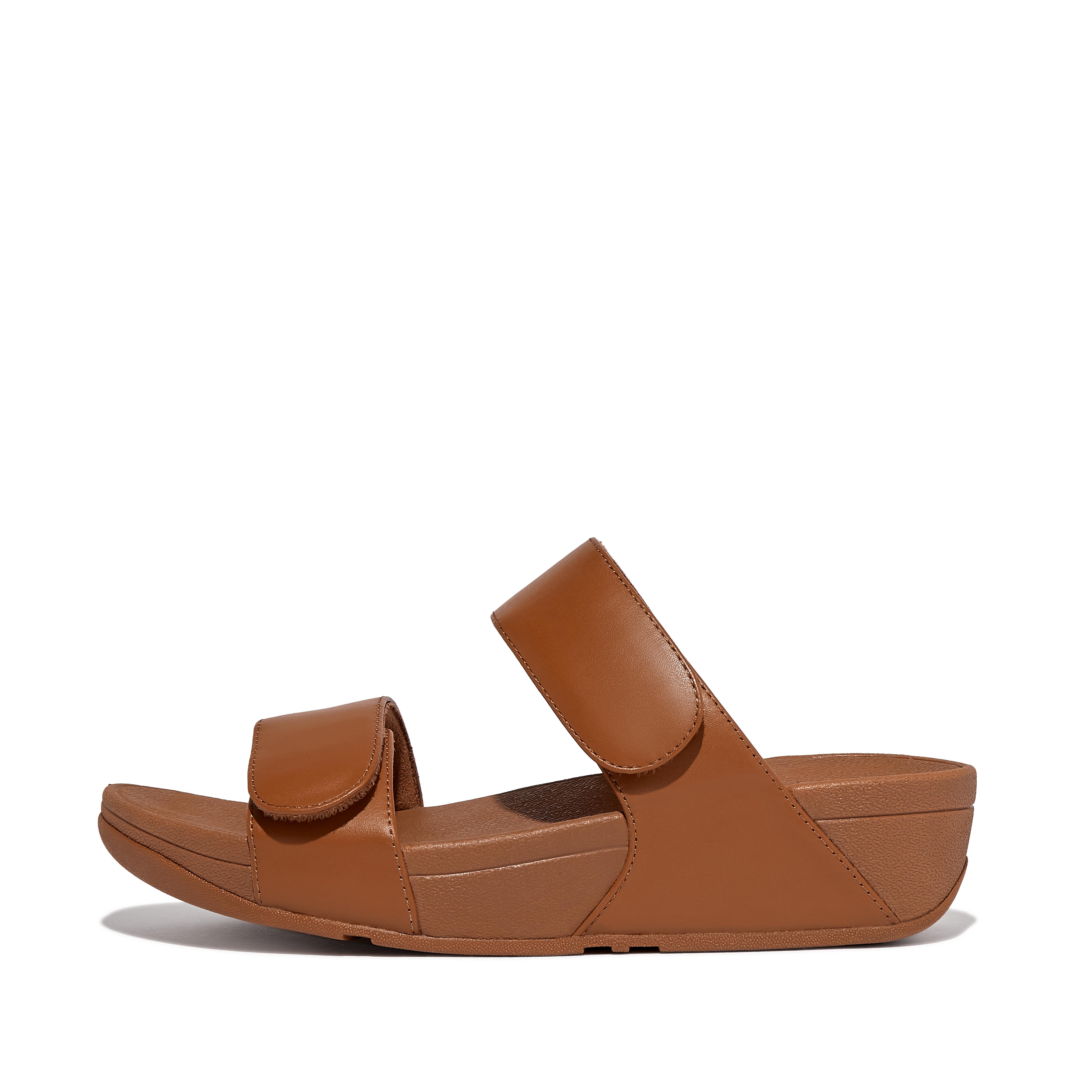 FitFlop LULU Adjustable Leather Slides, Full Price, Light Tan, Size: US 8
