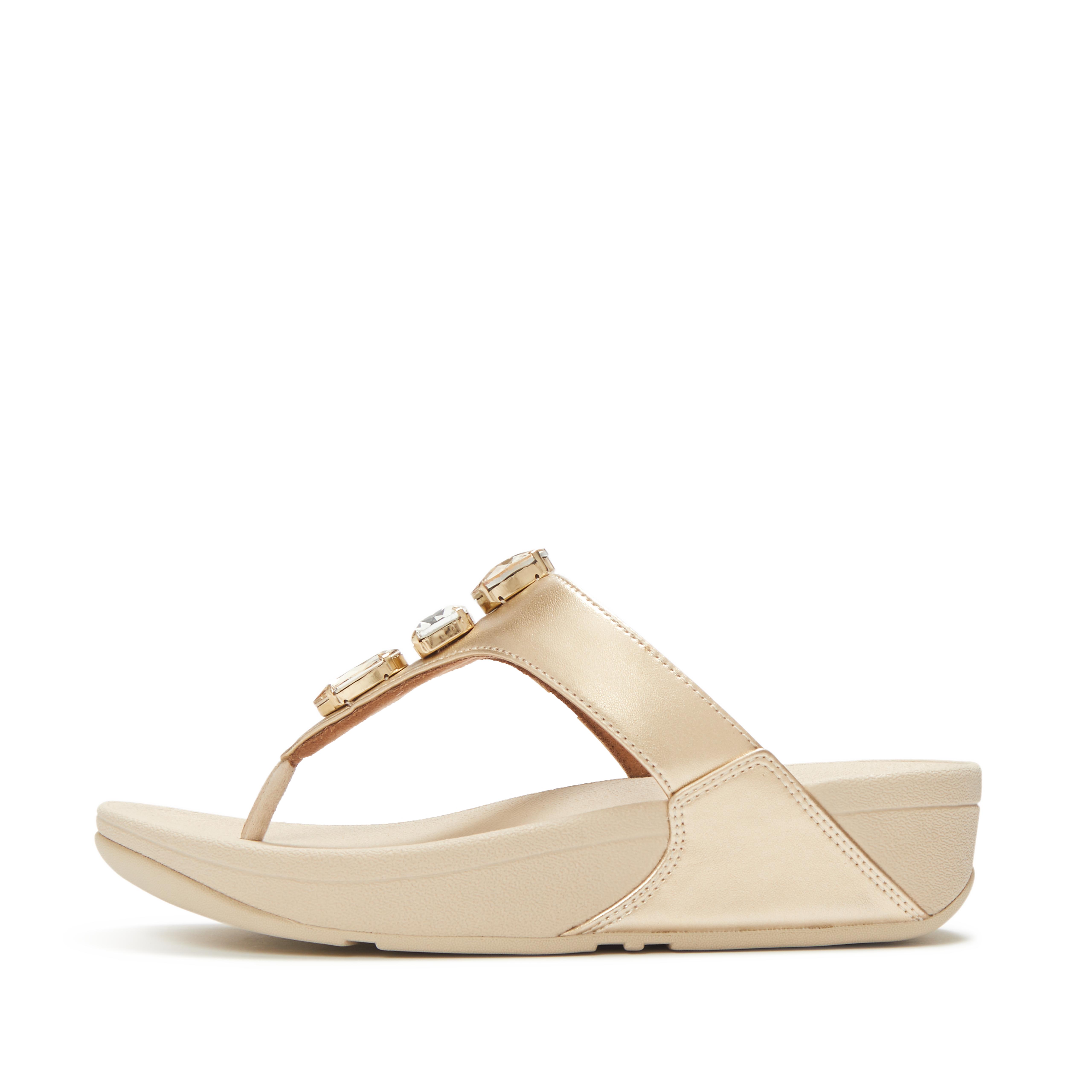 Fit Flop  Lulu Ultra-Jewel Metallic Toe-Post Sandals Platino Faux Leather  in Women's size 6.5