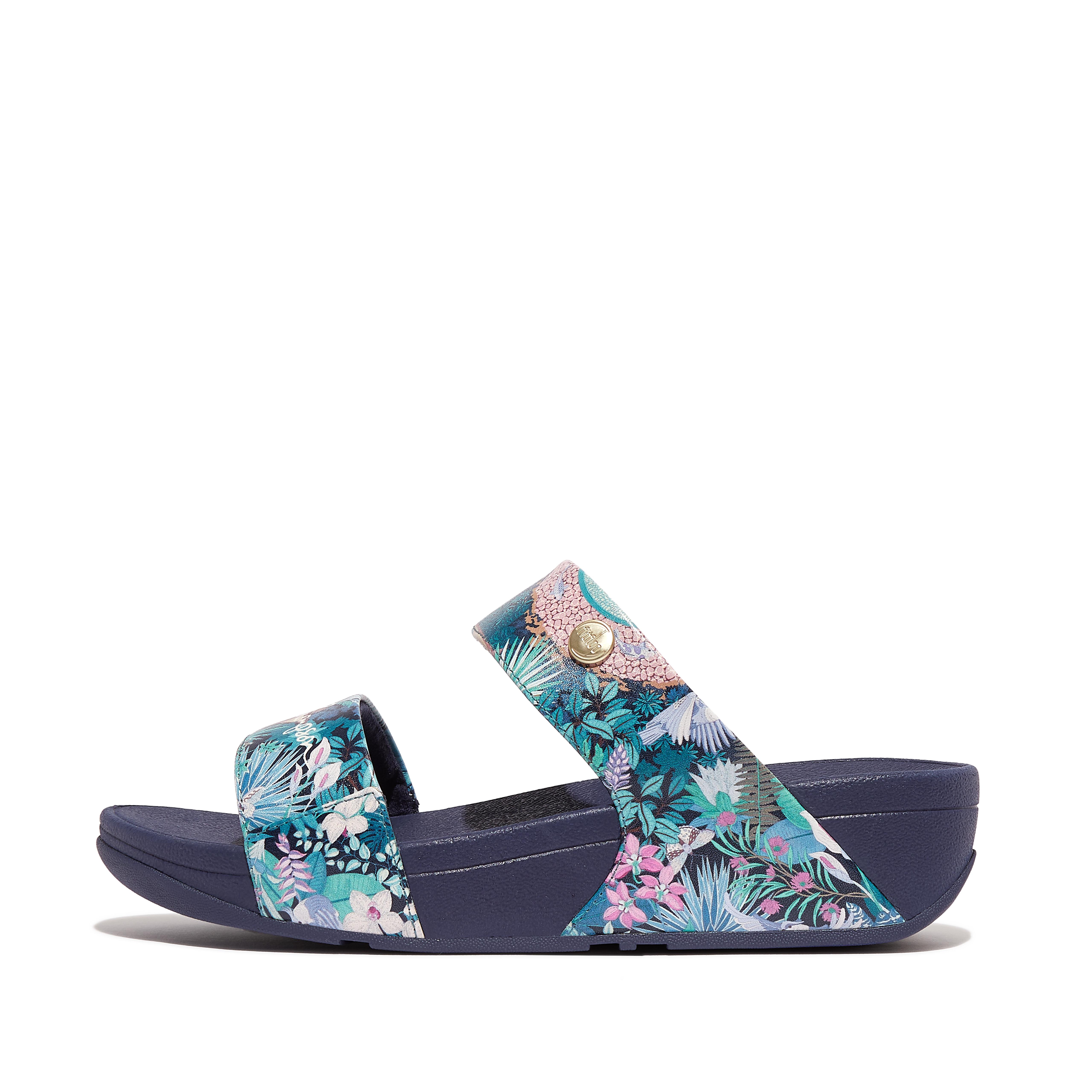 Fitflop X Jim Thompson Limited-Edition Leather Slides,heritage blue