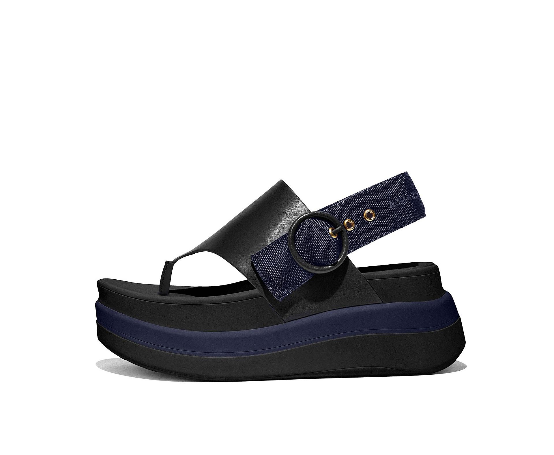 F MODE STACK X Roksanda Leather/Webbing Back-Strap Toe-Post Sandals
