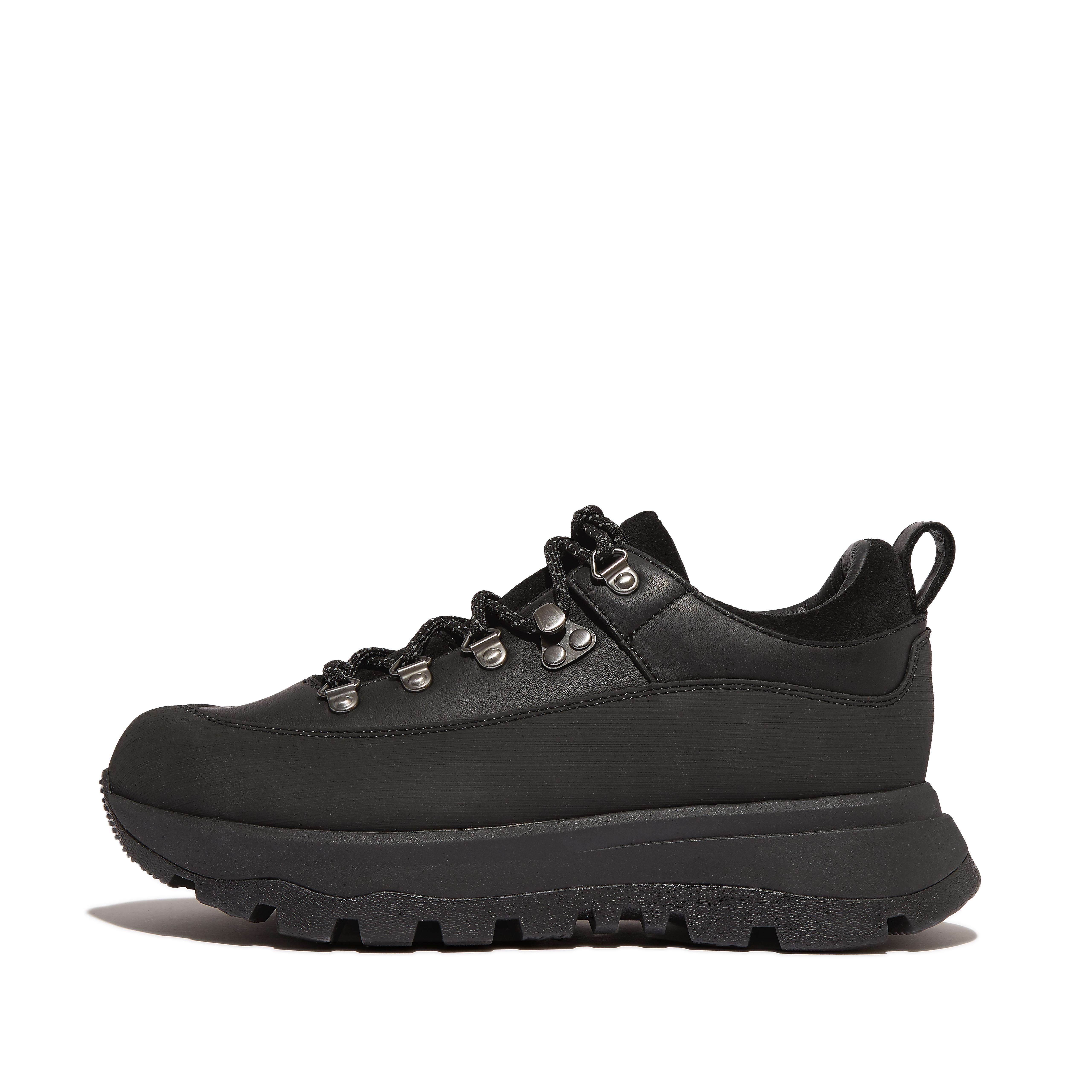 핏플랍 Fitflop Waterproof Leather/Suede Walking Sneakers,All Black