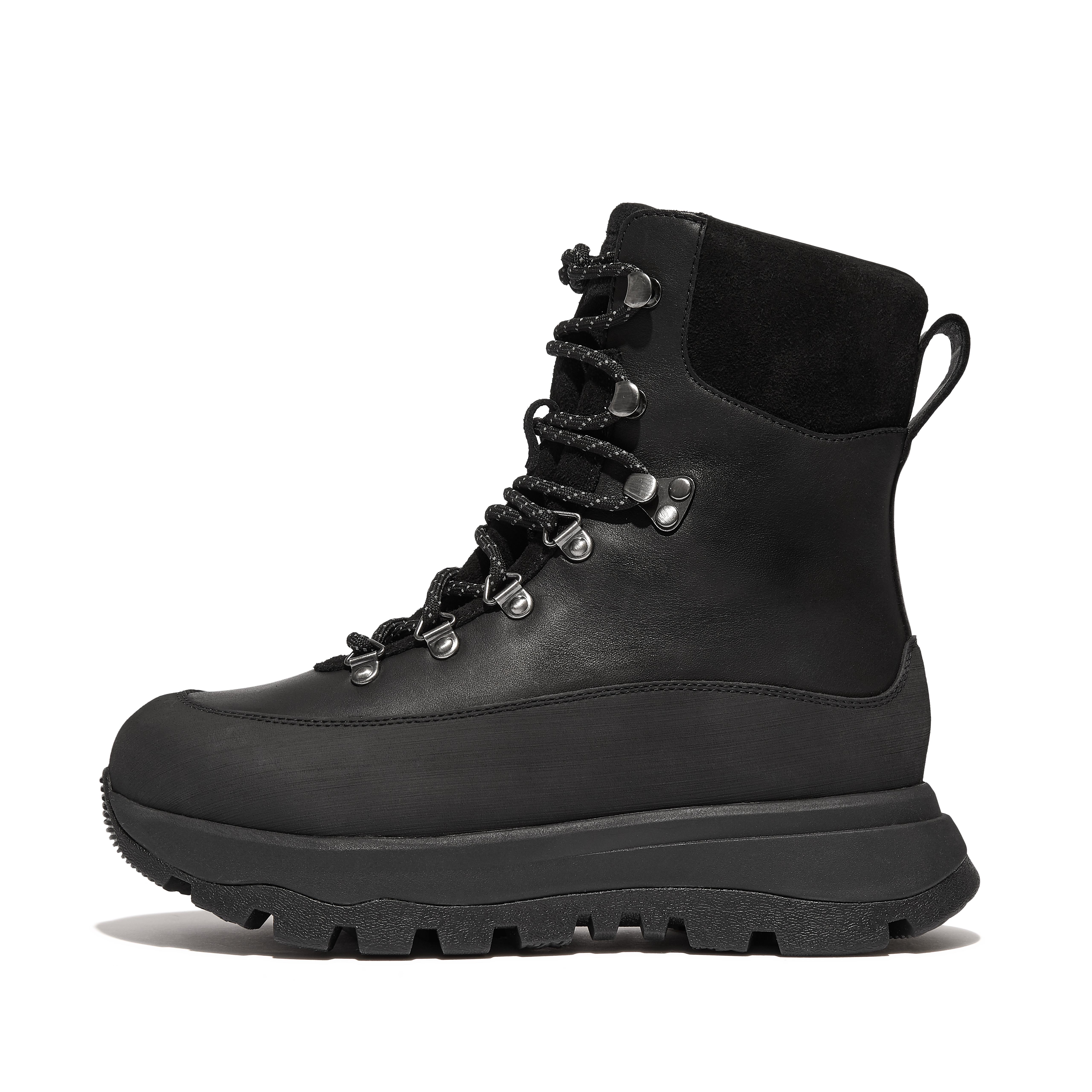핏플랍 Fitflop Waterproof Leather/Suede Fleece-Lined Walking Boots,All Black