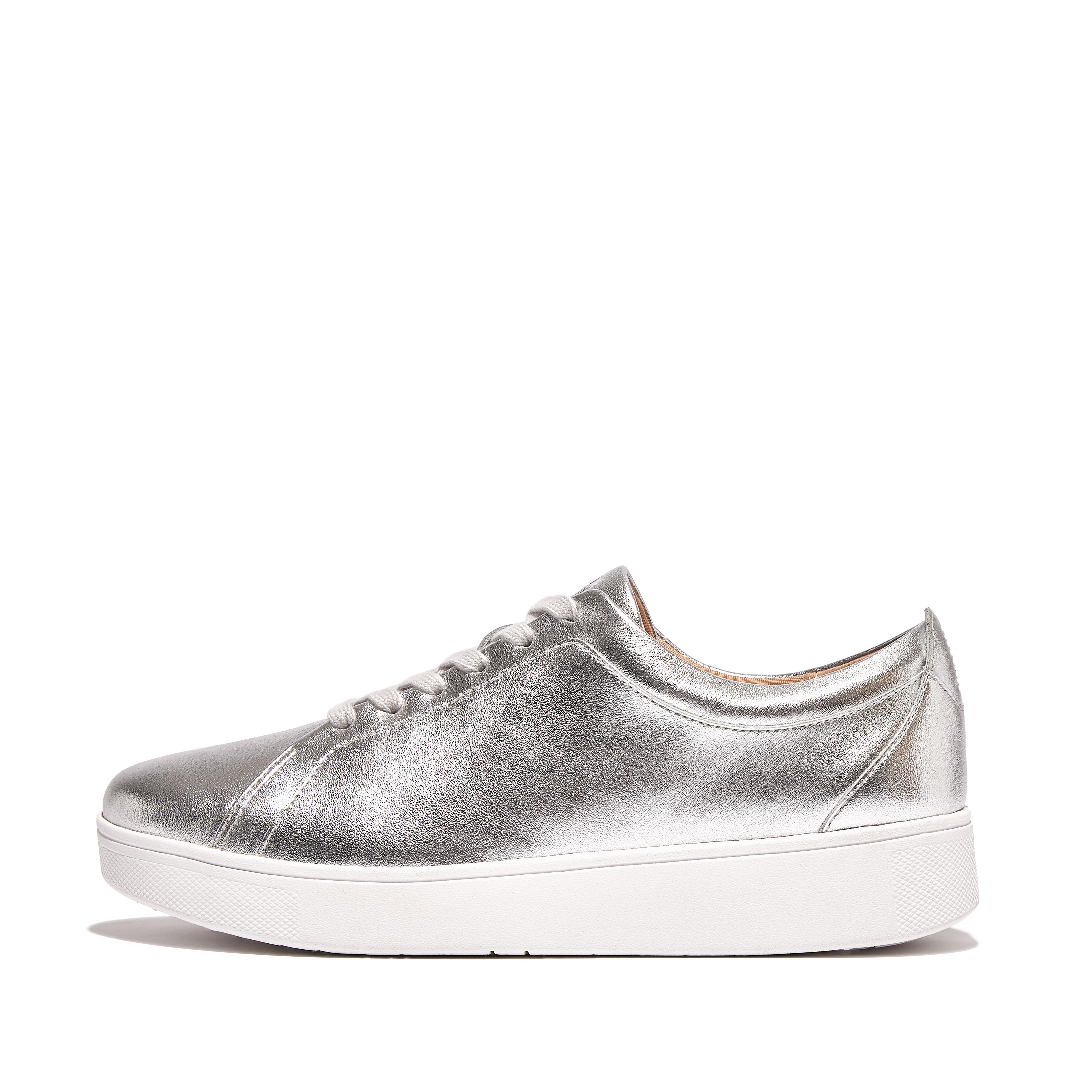 핏플랍 스니커즈 RALLY Leather Tennis Shoes , Leather Sneakers , Silver