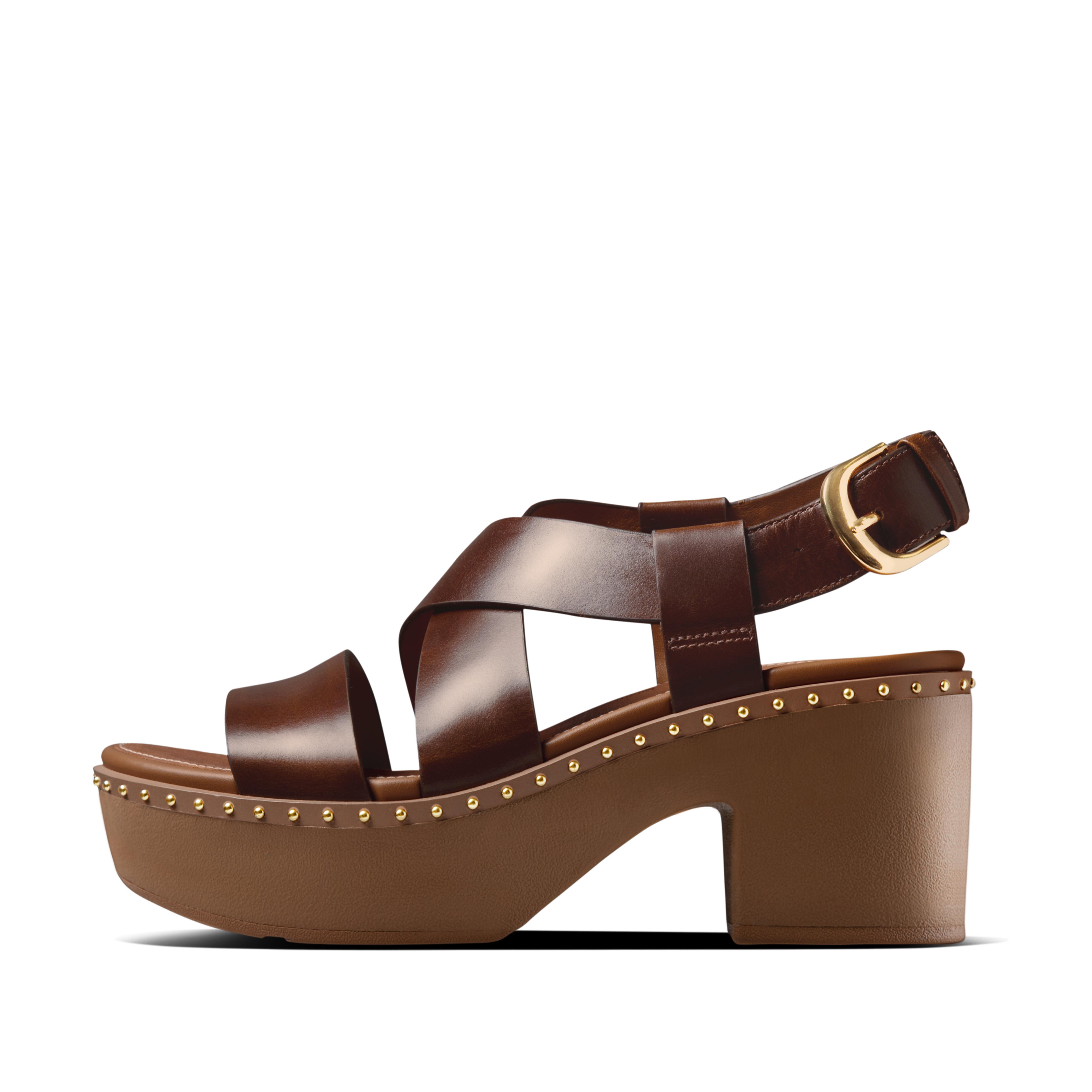 핏플랍 FitFlop Leather Back-Strap Platform Sandals,Brown Mix