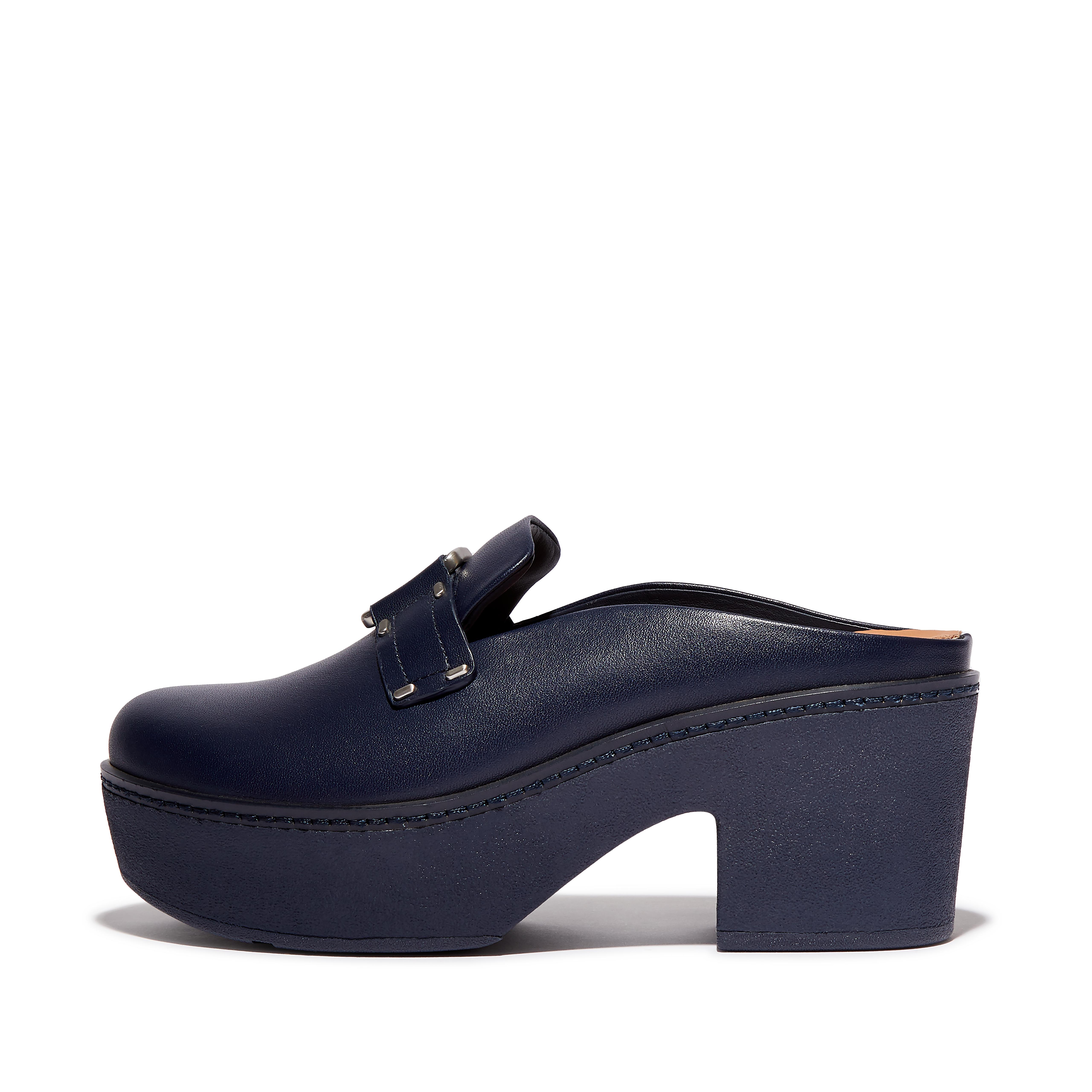 Navy blue cheap leather mules