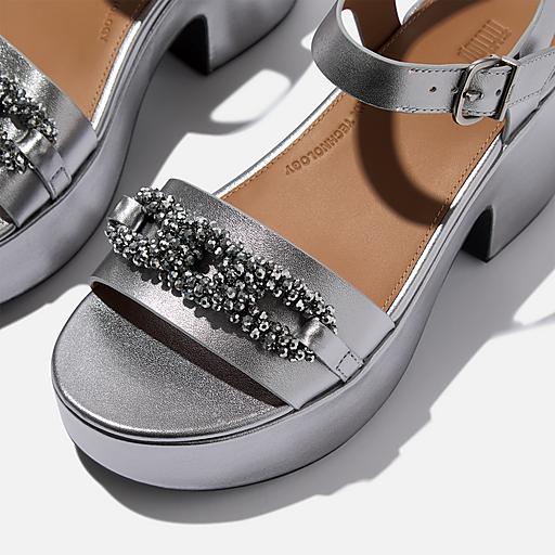 Women's Platfform Beaded-Chain Leather Back-Strap-Sandals FitFlop US