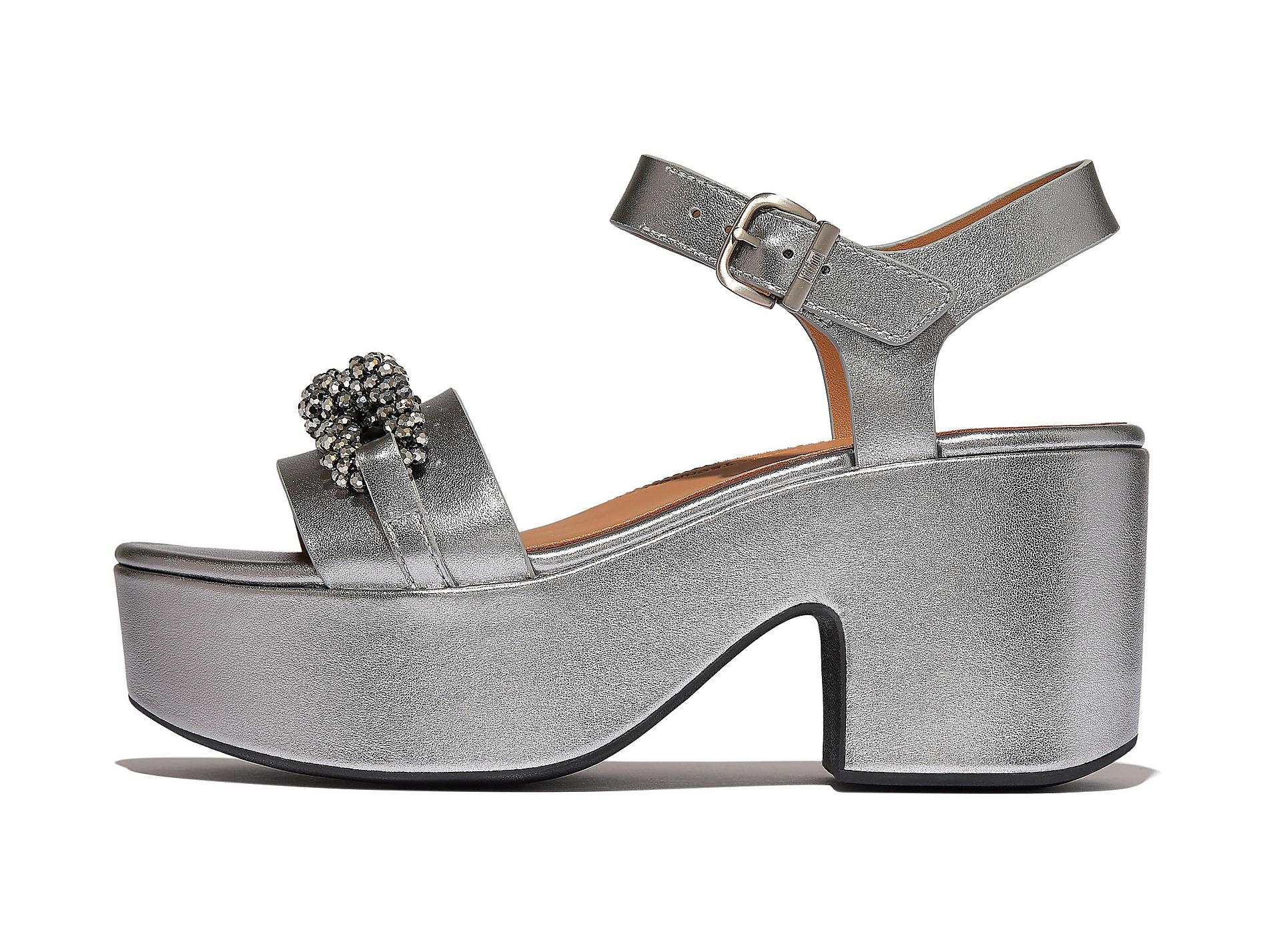 PLATFFORMS Sandales à Talons Bride Cheville Cuir Chaîne Perlée