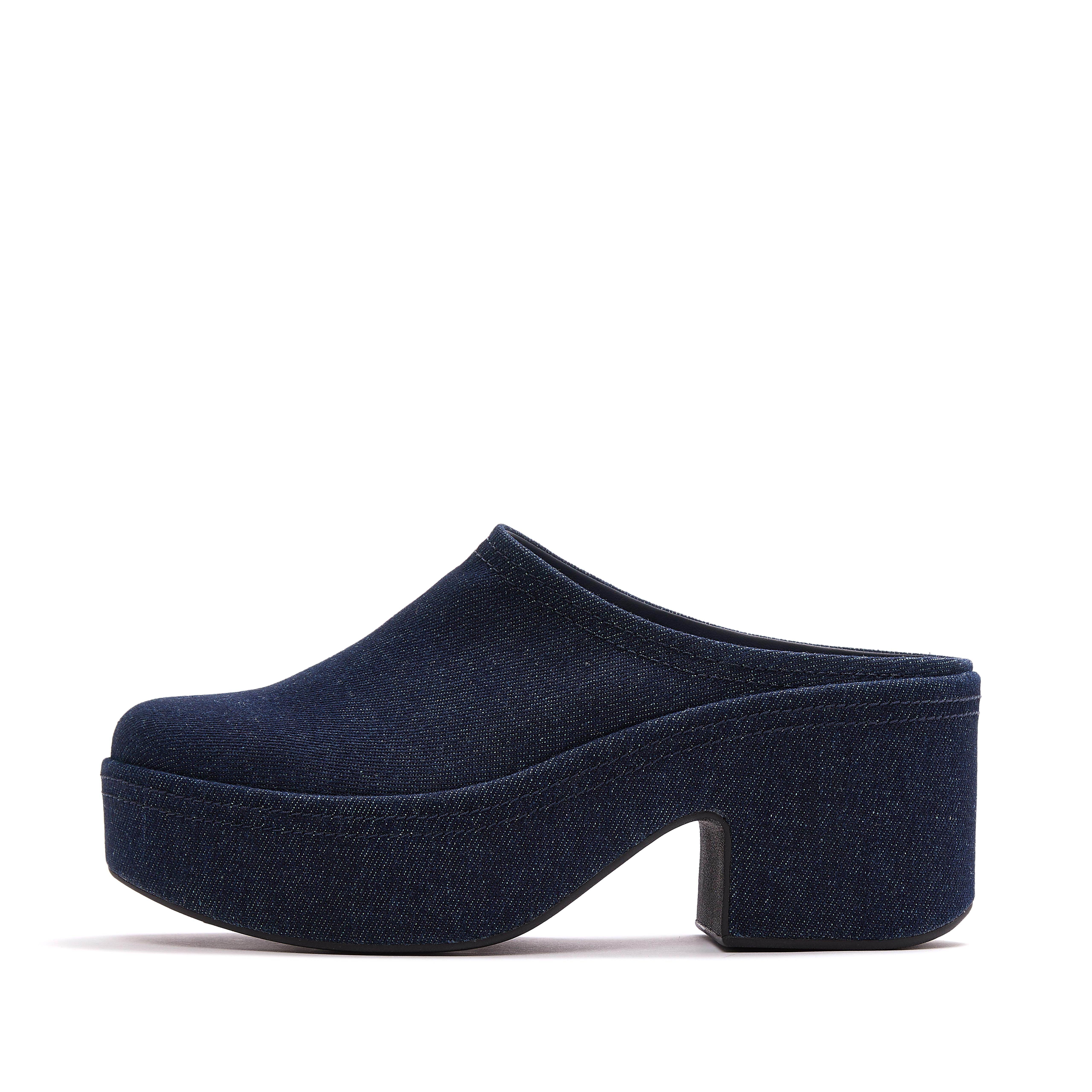 FitFlop PLATFFORMS Denim Heeled Mules Polyester-Cotton, Full Price, Size: US 10