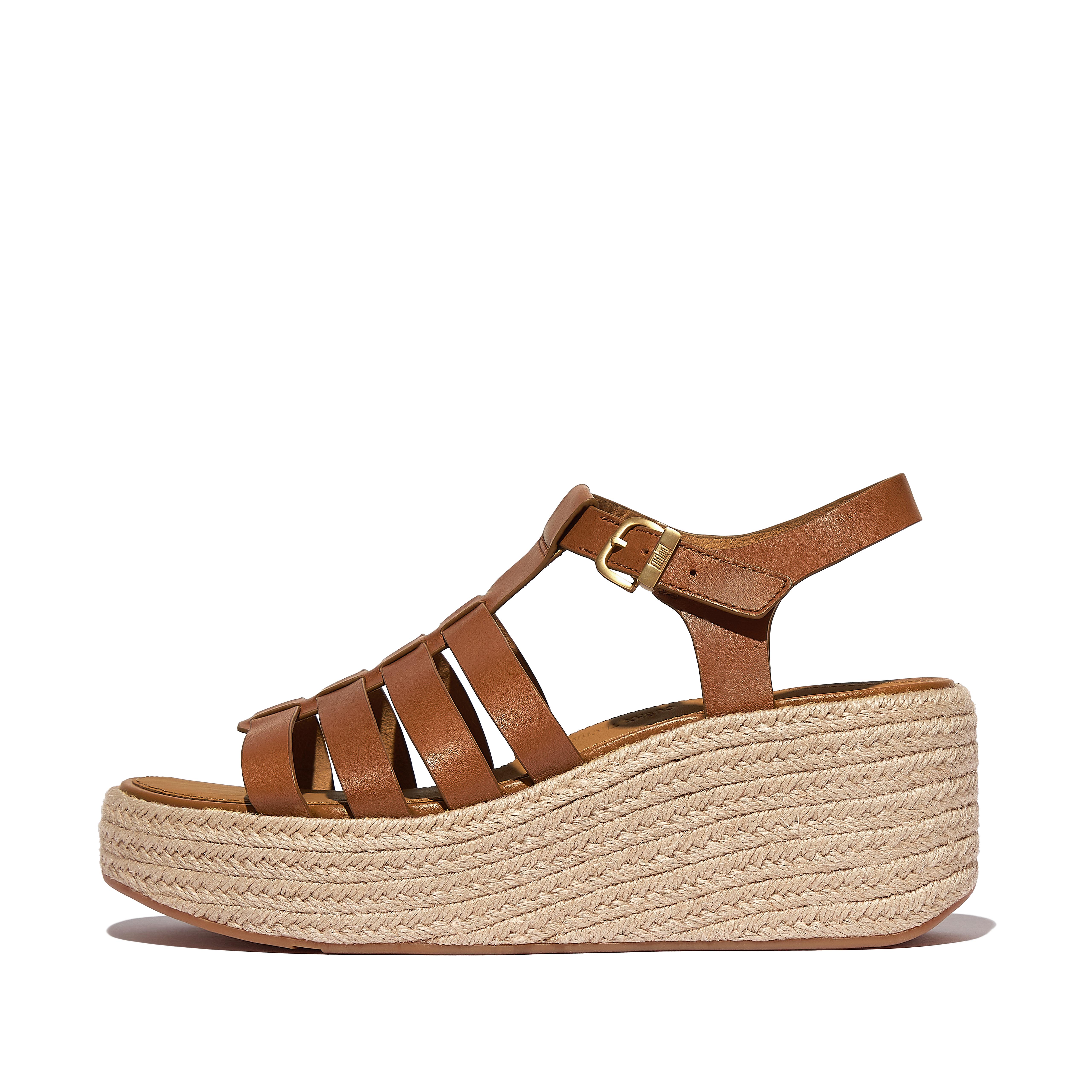 FitFlop PLATFFORMS Espadrille Leather Fisherman Wedge Sandals, Full Price, Deep Tan, Size: US 7.5