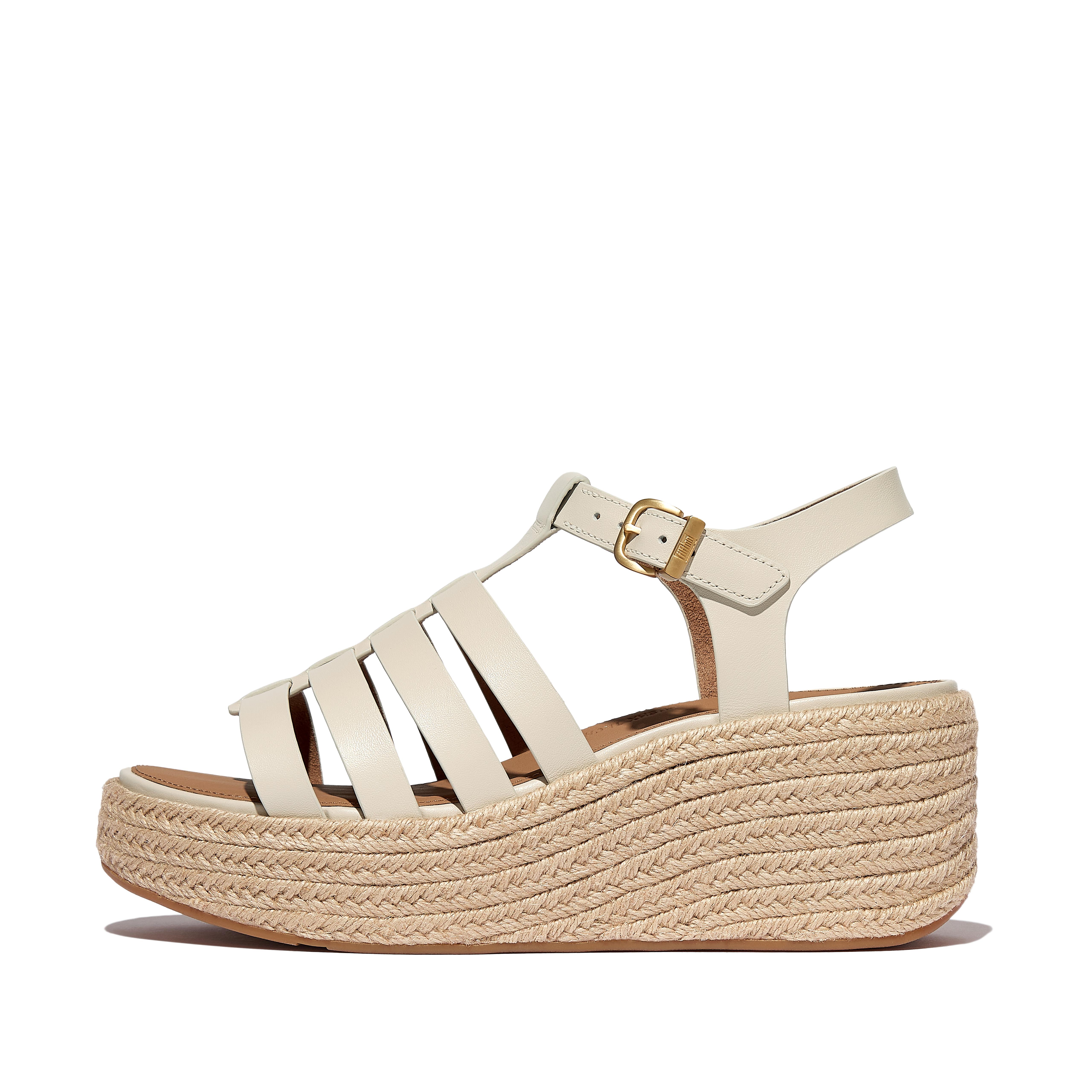 FitFlop PLATFFORMS Espadrille Leather Fisherman Wedge Sandals, Outlet, Paris Beige, Size: US 11