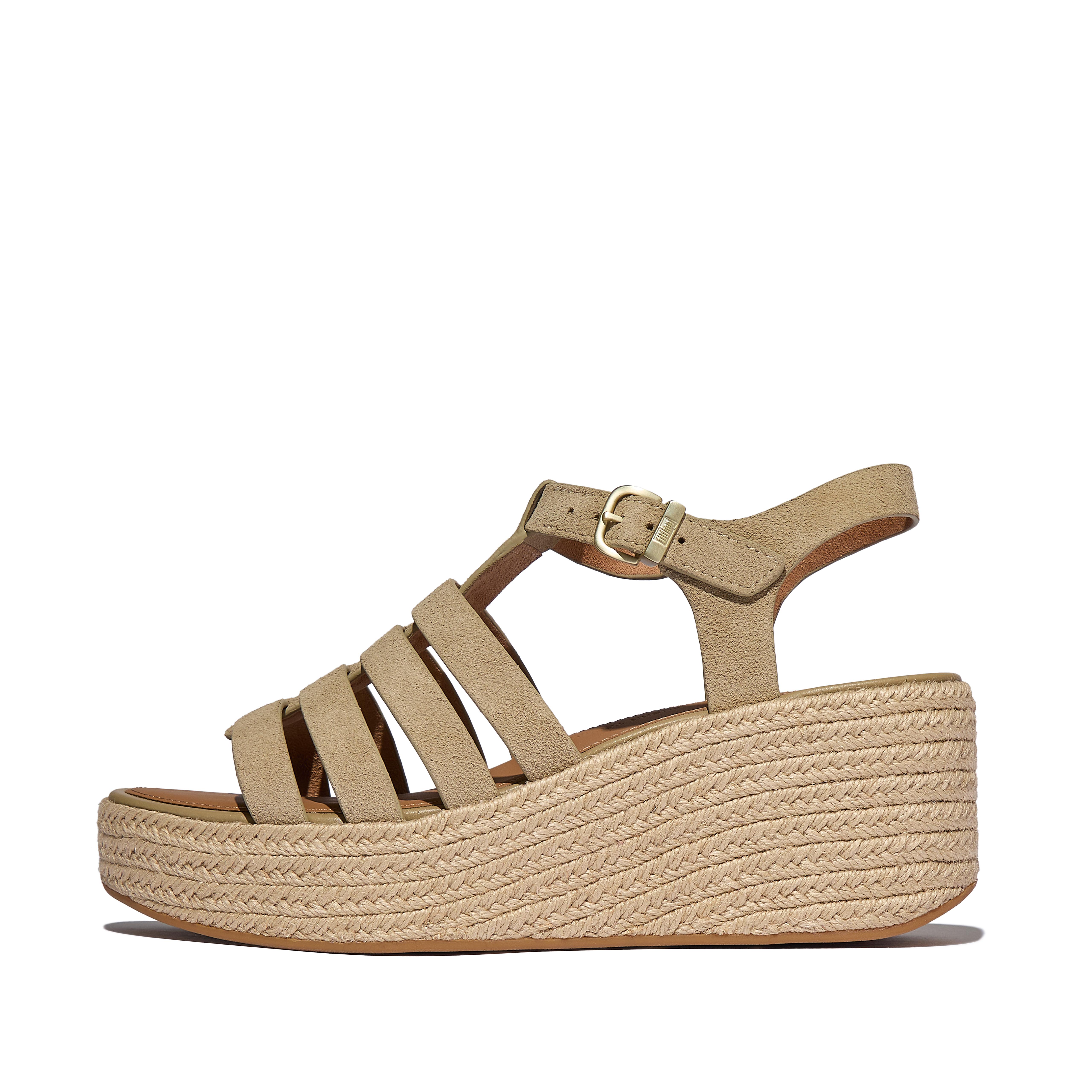 FitFlop PLATFFORMS Espadrille Suede Fisherman Wedge Sandals, Full Price, Cappuccino, Size: US 10