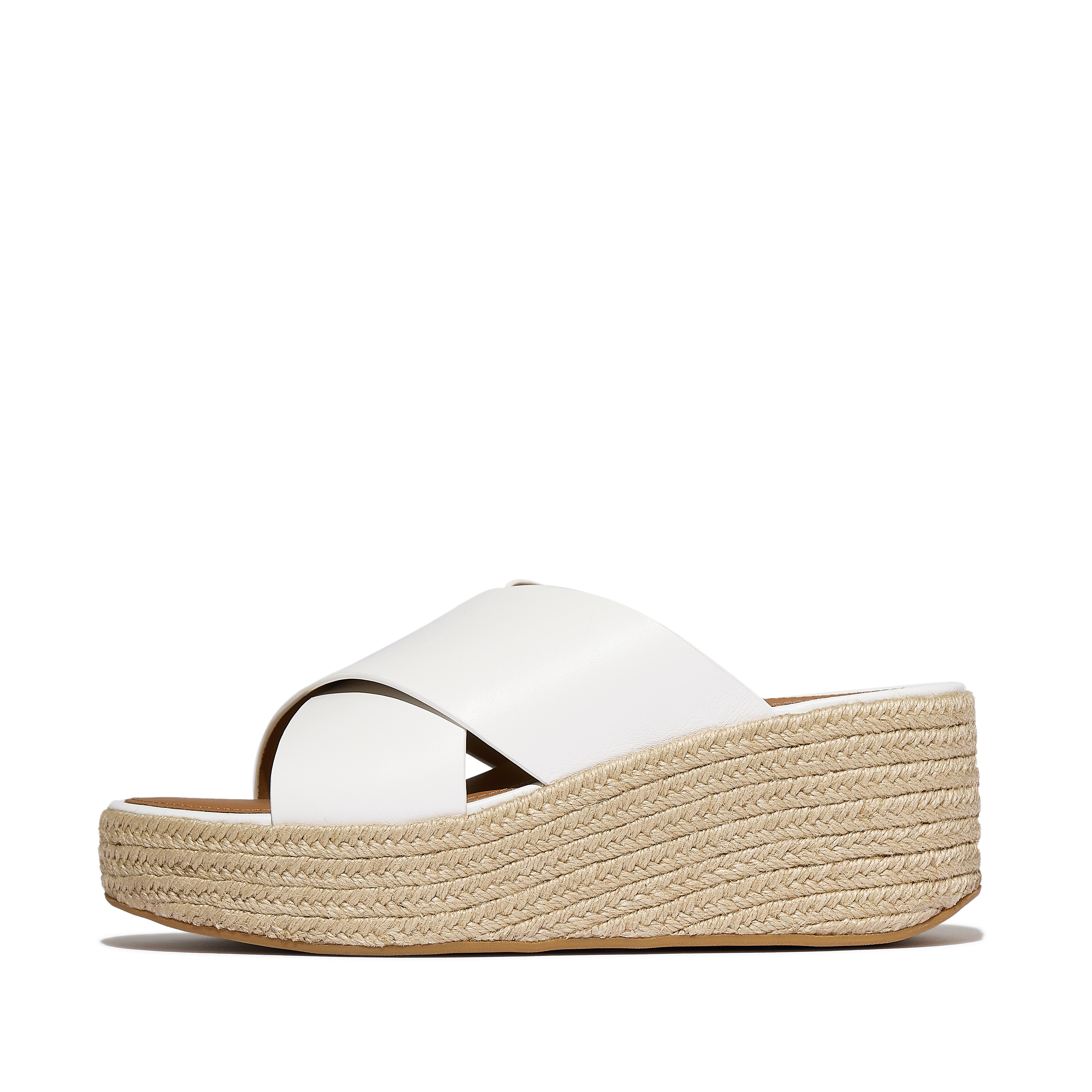 FitFlop PLATFFORMS Espadrille Leather Wedge Cross Slides, Full Price, Urban White, Size: US 6