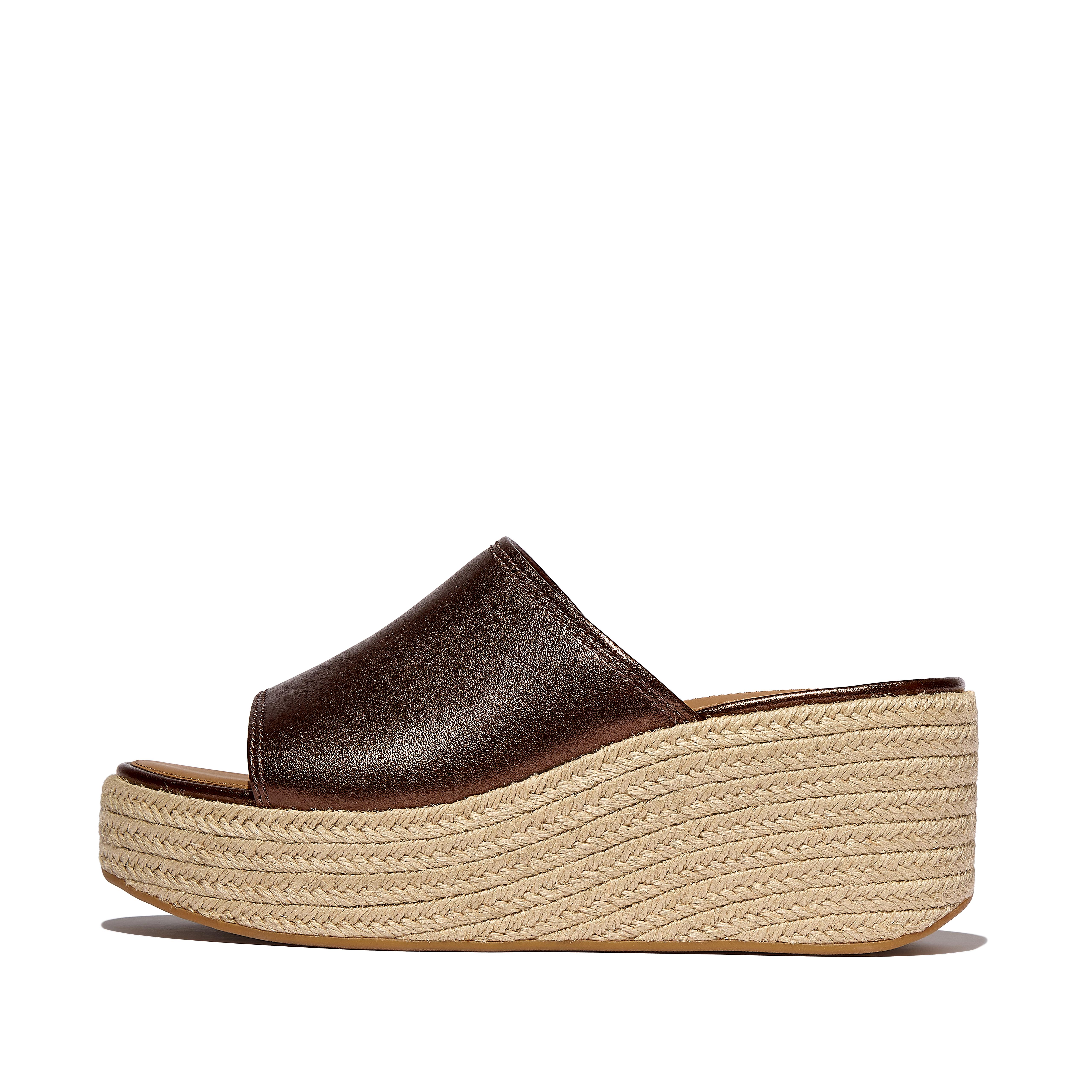 Women PLATFFORMS Espadrille Metallic-Leather Wedge Slides