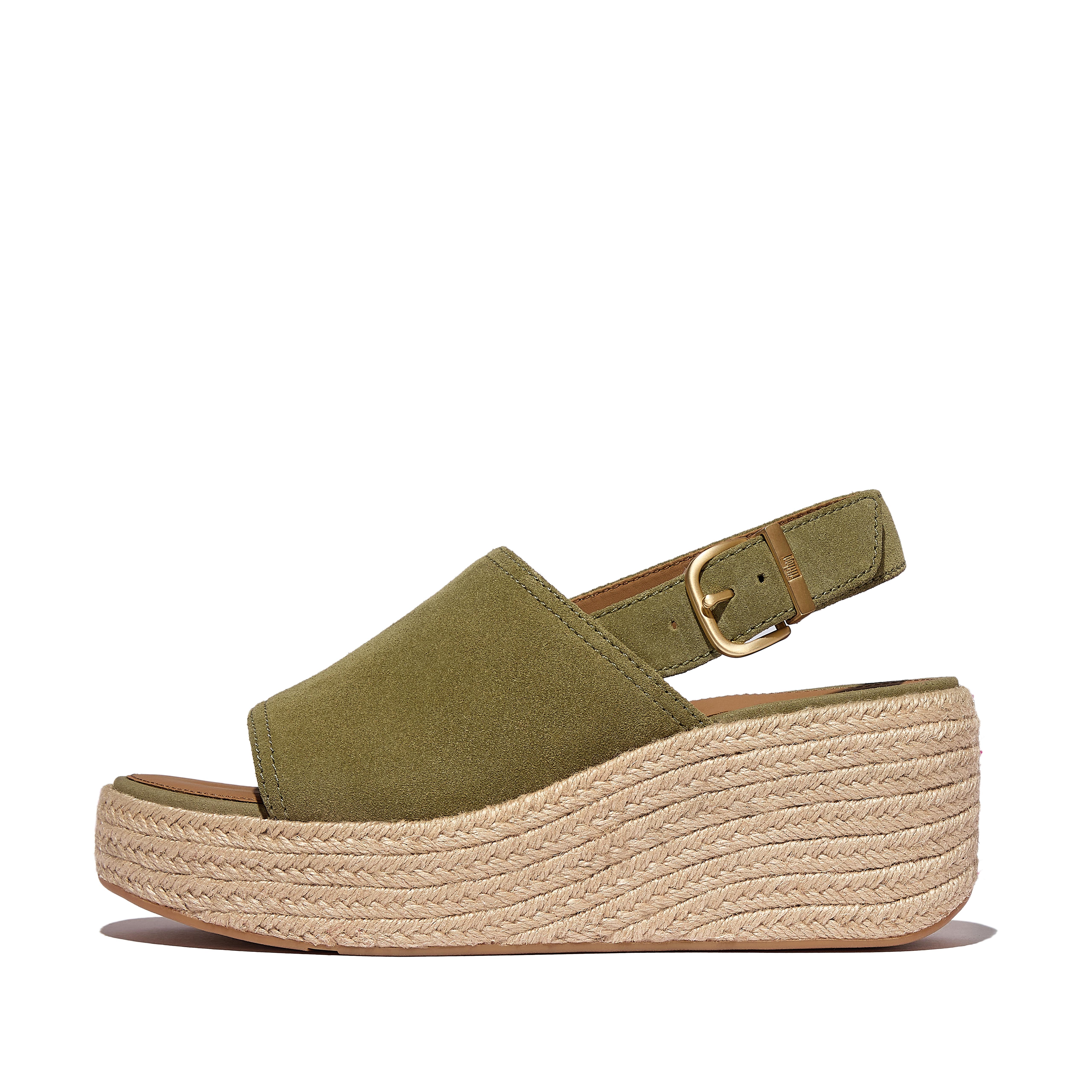 FitFlop PLATFFORMS Espadrille Suede Wedge Back-Strap Sandals, Outlet, Camo Green, Size: US 10